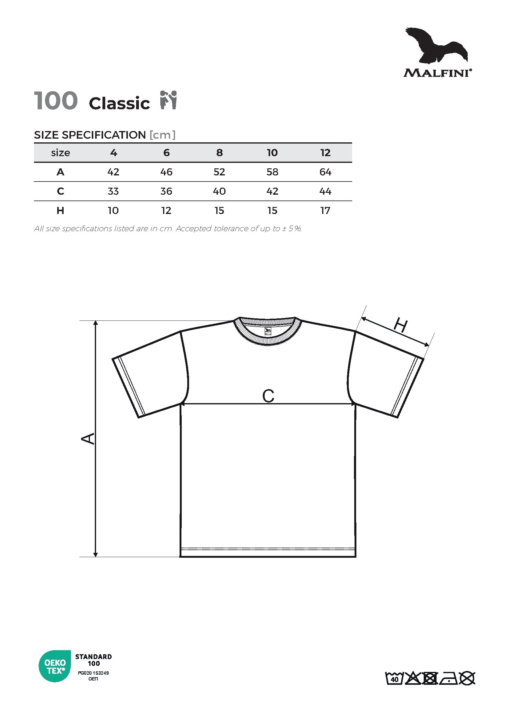 Tabulka velikostí produktu Tričko dětské Classic 100 černá