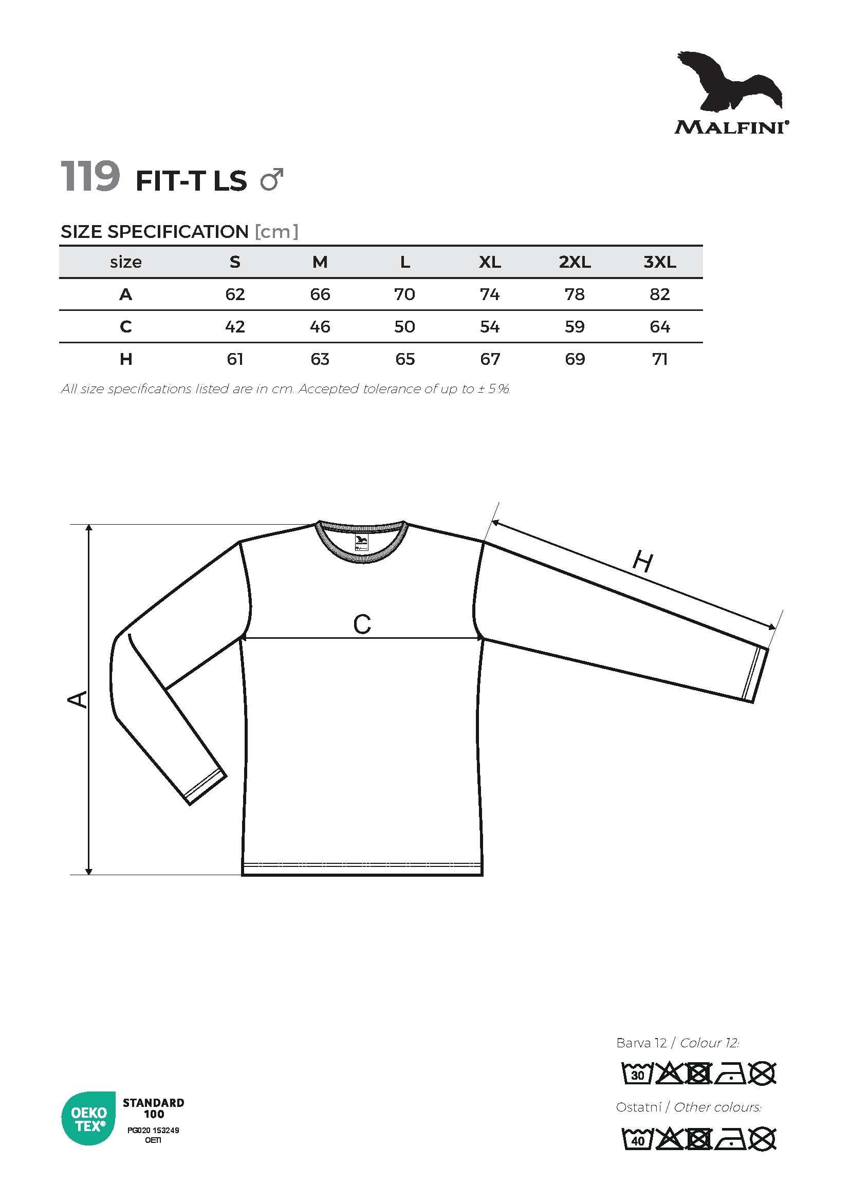 Tabulka velikostí produktu Triko pánské Fit-T LS 119 bílá