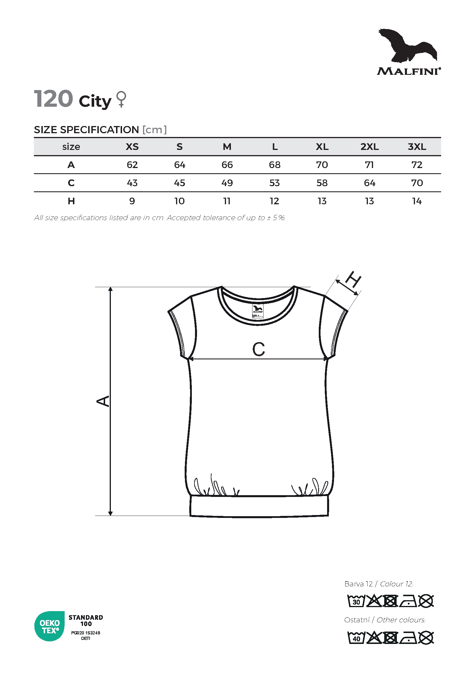 Tabulka velikostí produktu Tričko dámské City 120 bílá