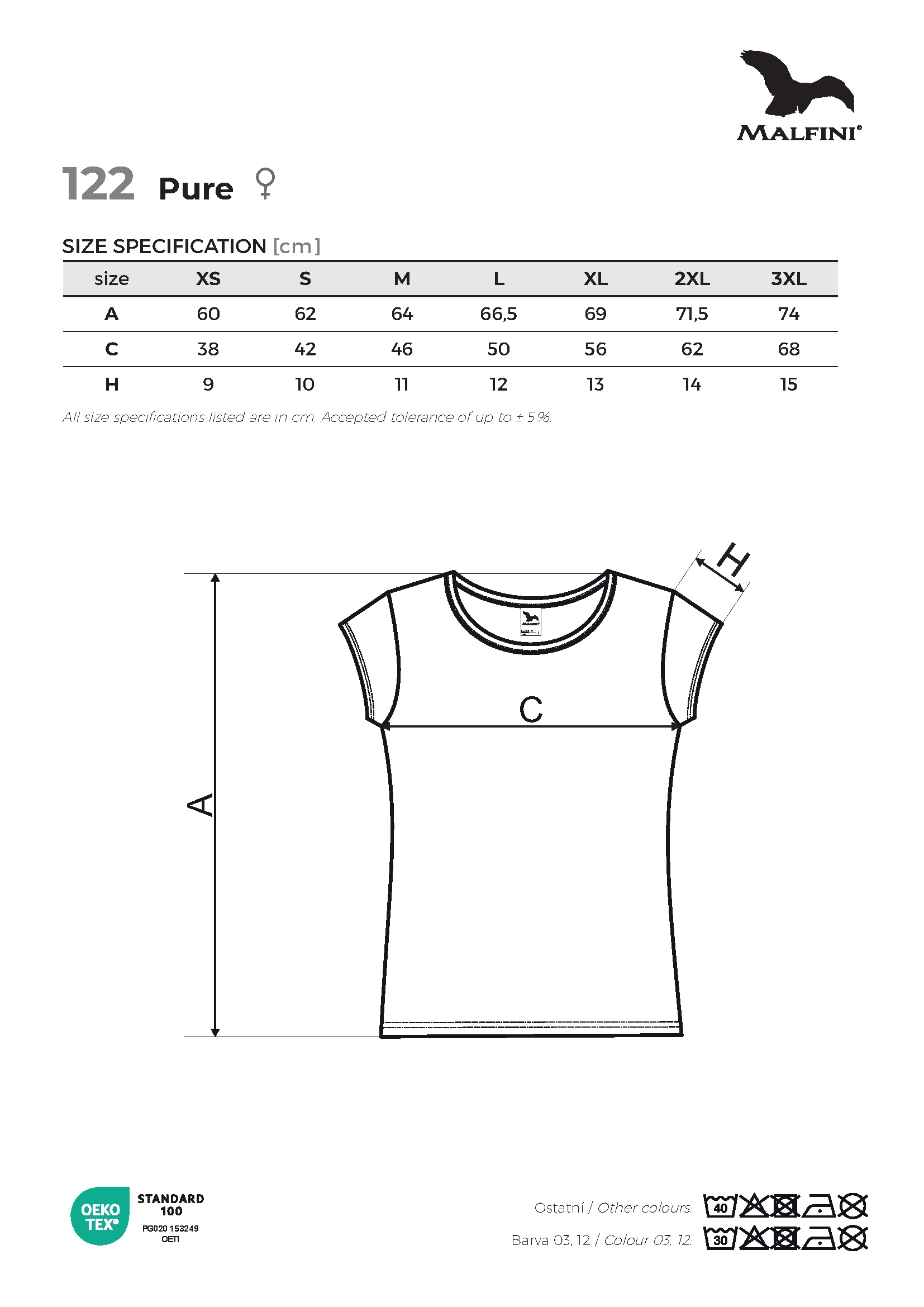 Tabulka velikostí produktu Tričko dámské Pure 122 bílá