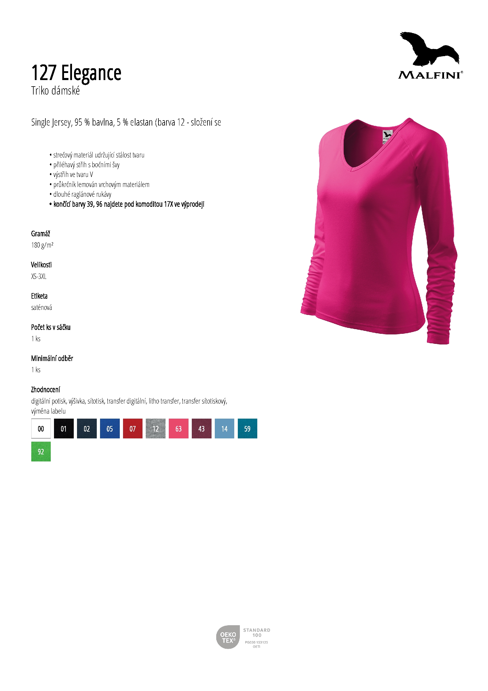 Karta produktu Triko dámské Elegance 127 bílá