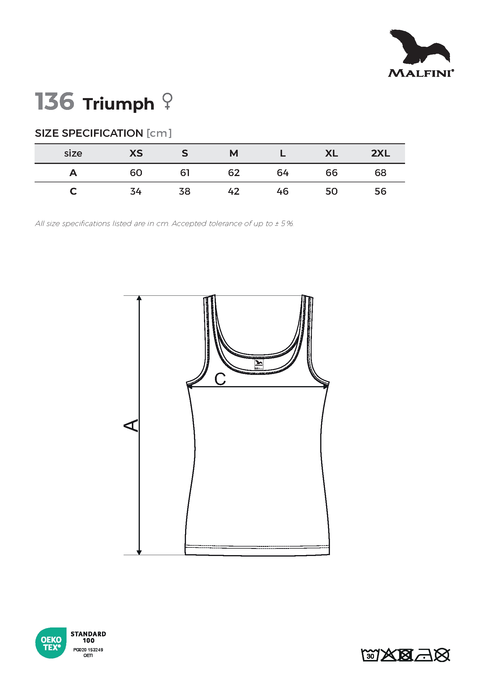 Tabulka velikostí produktu Tílko dámské Triumph 136 bílá