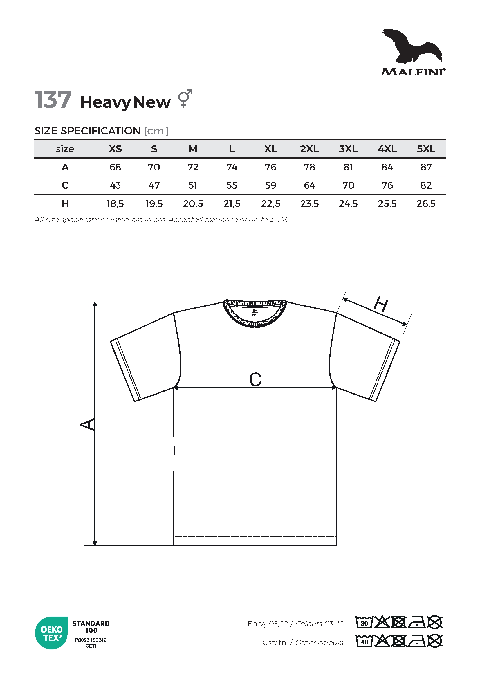 Tabulka velikostí produktu Tričko unisex Heavy New 137 bílá