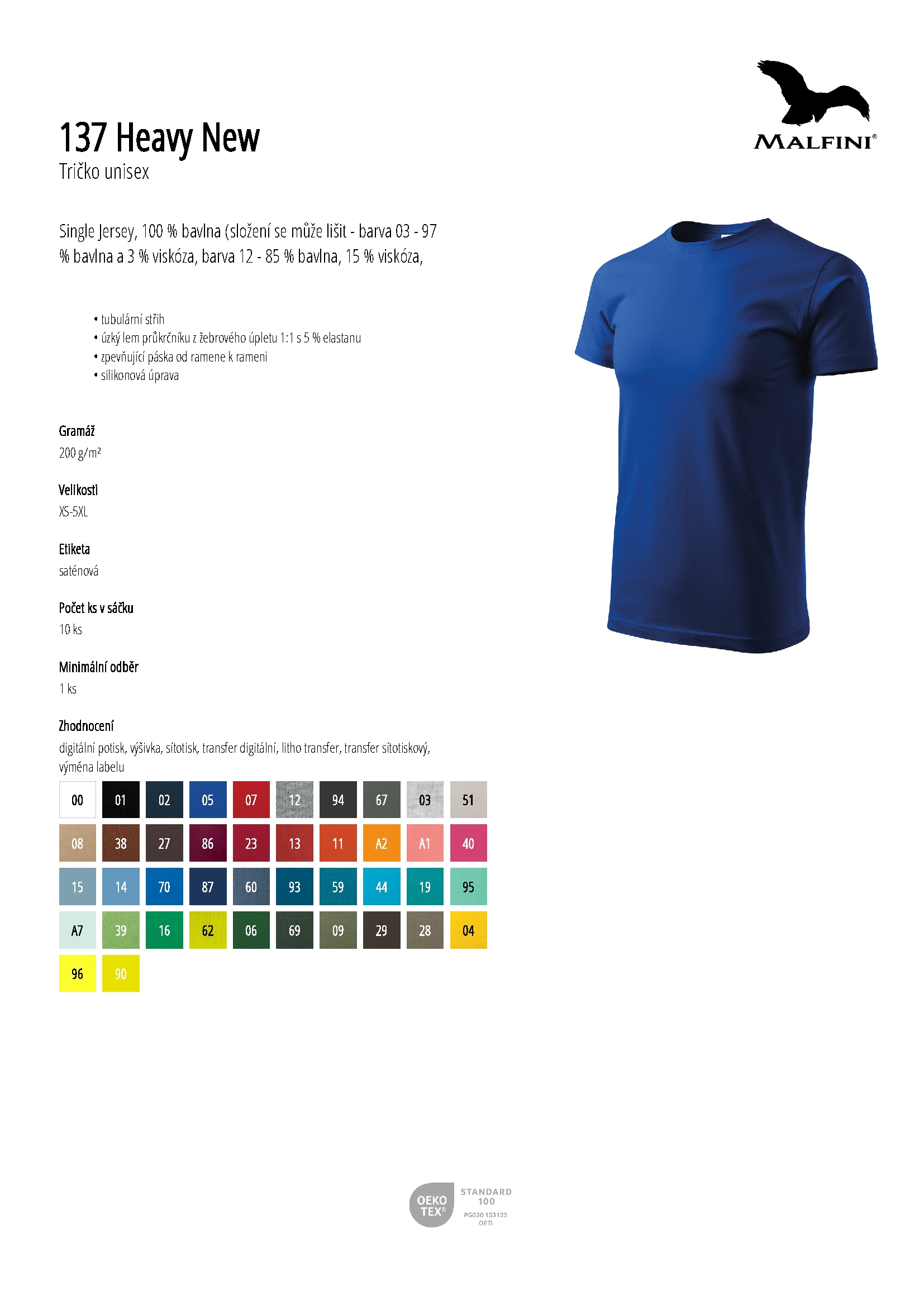 Karta produktu Tričko unisex Heavy New 137 bílá