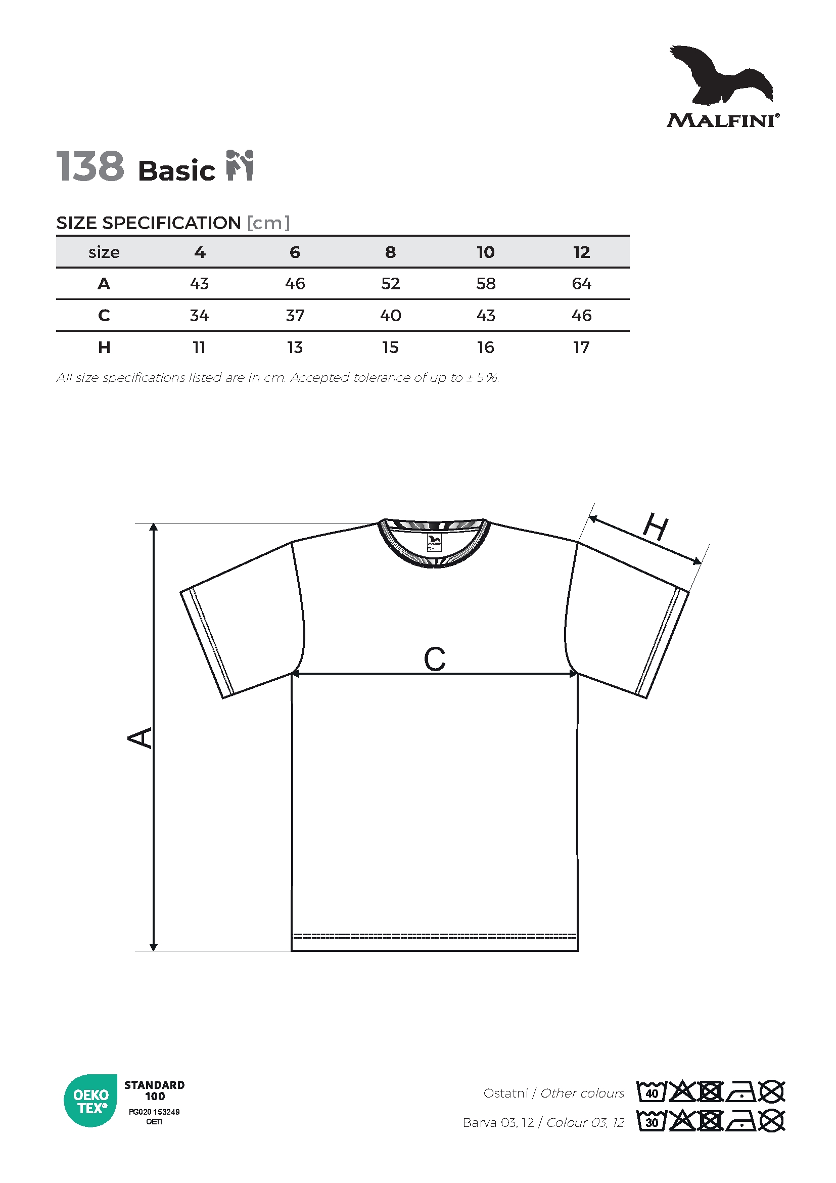 Tabulka velikostí produktu Tričko dětské Basic 138 limetková