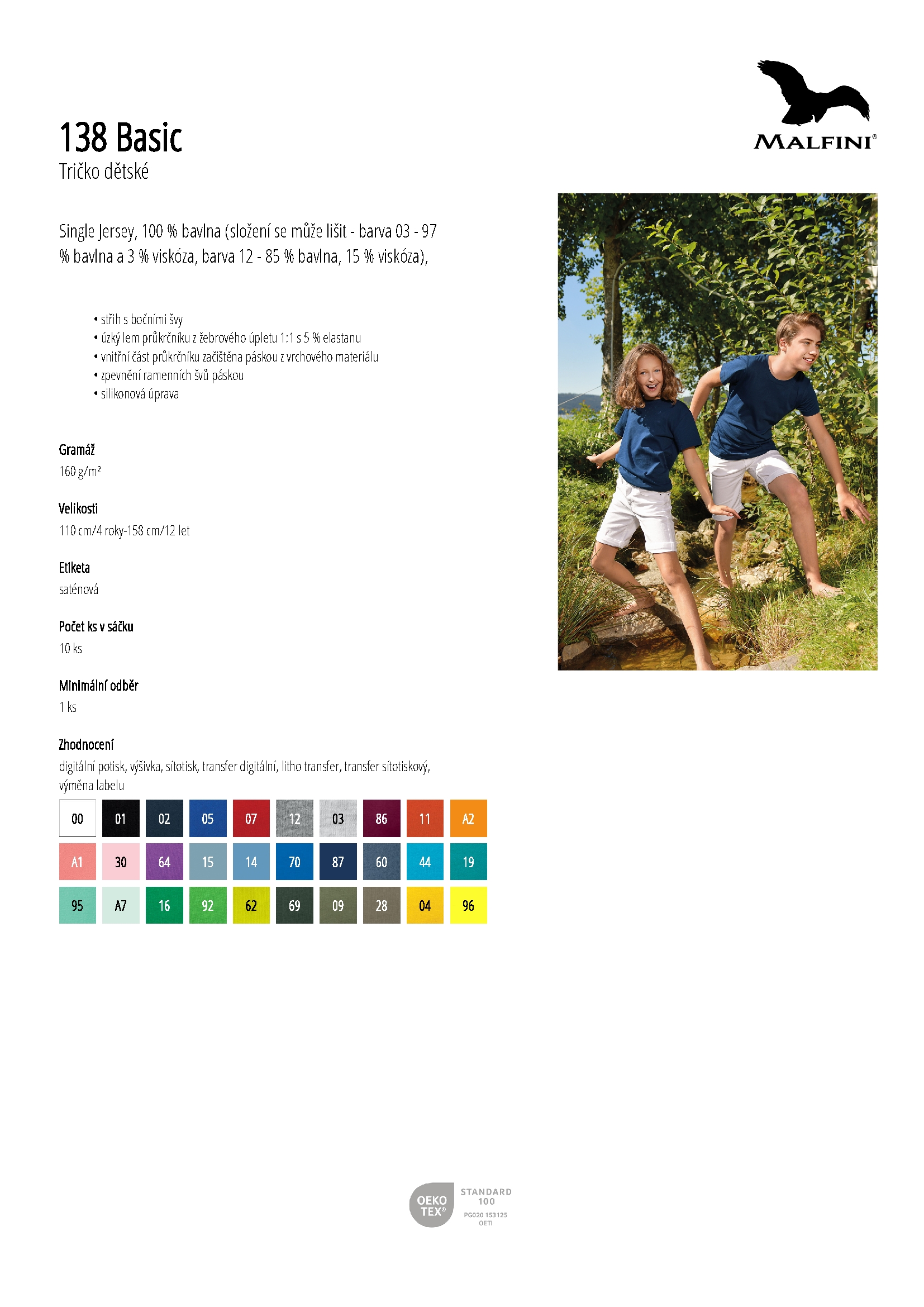 Karta produktu Tričko dětské Basic 138 limetková