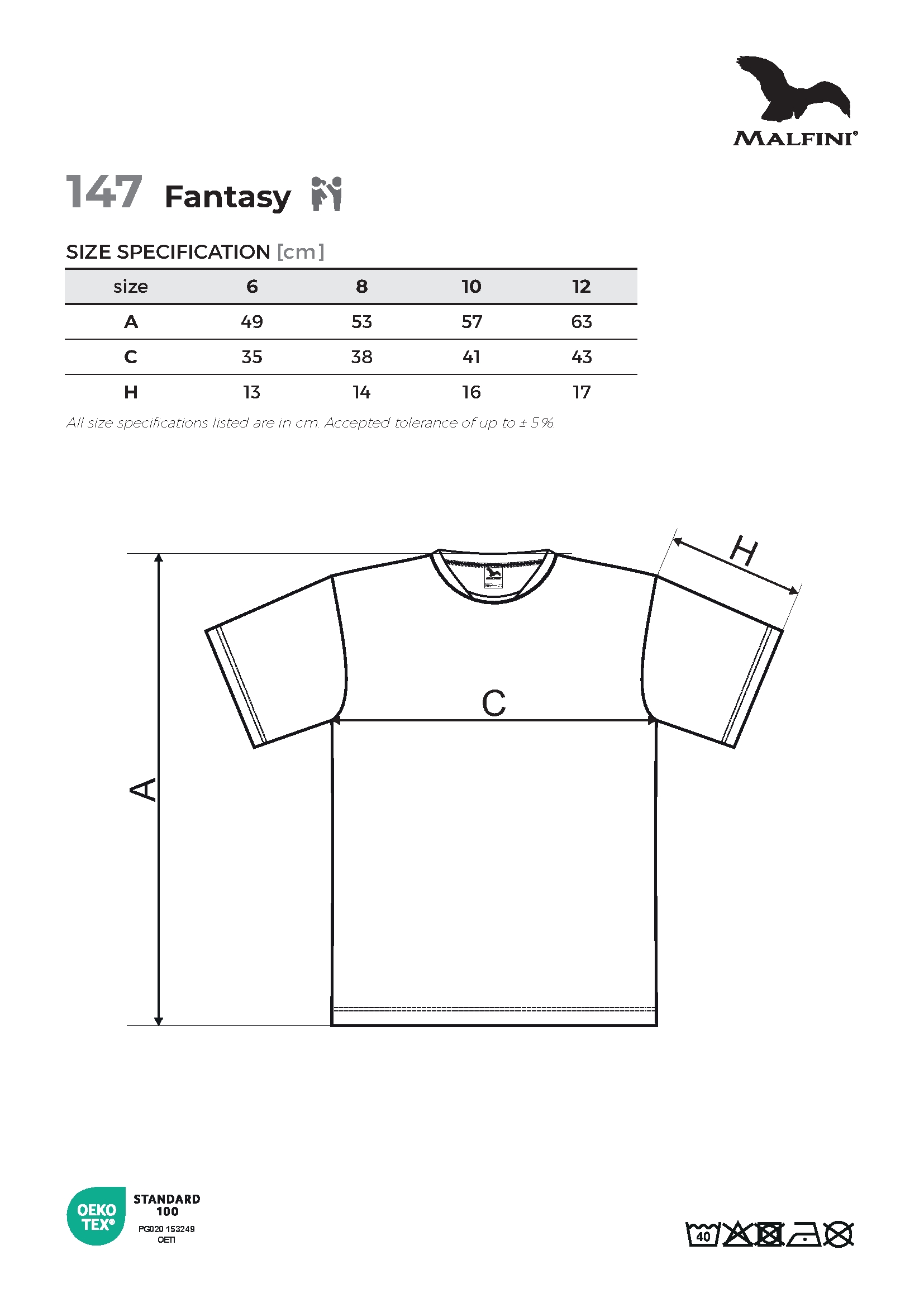 Tabulka velikostí produktu Tričko dětské Fantasy 147 bílá