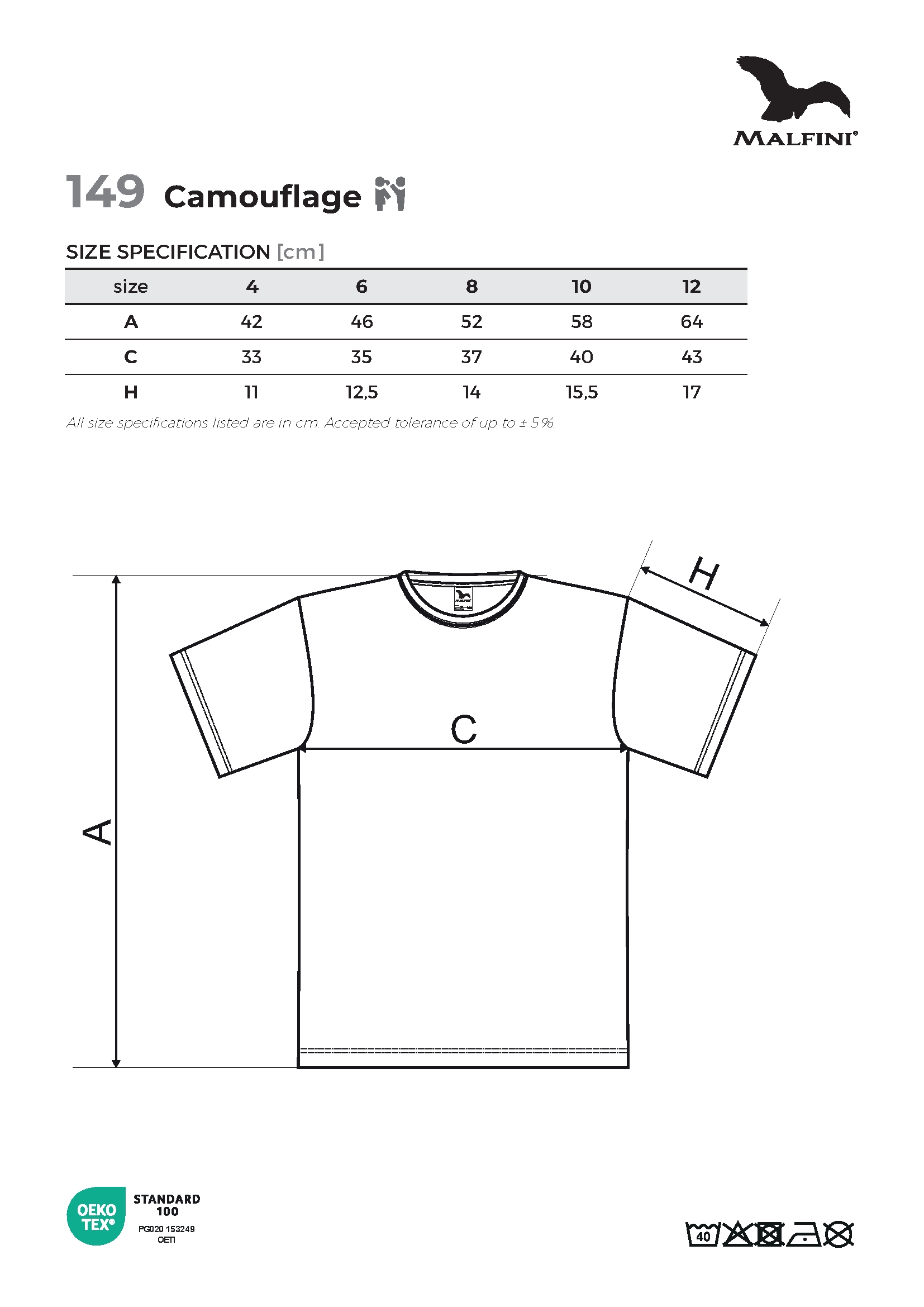 Tabulka velikostí produktu Tričko dětské Camouflage 149 camouflage gray