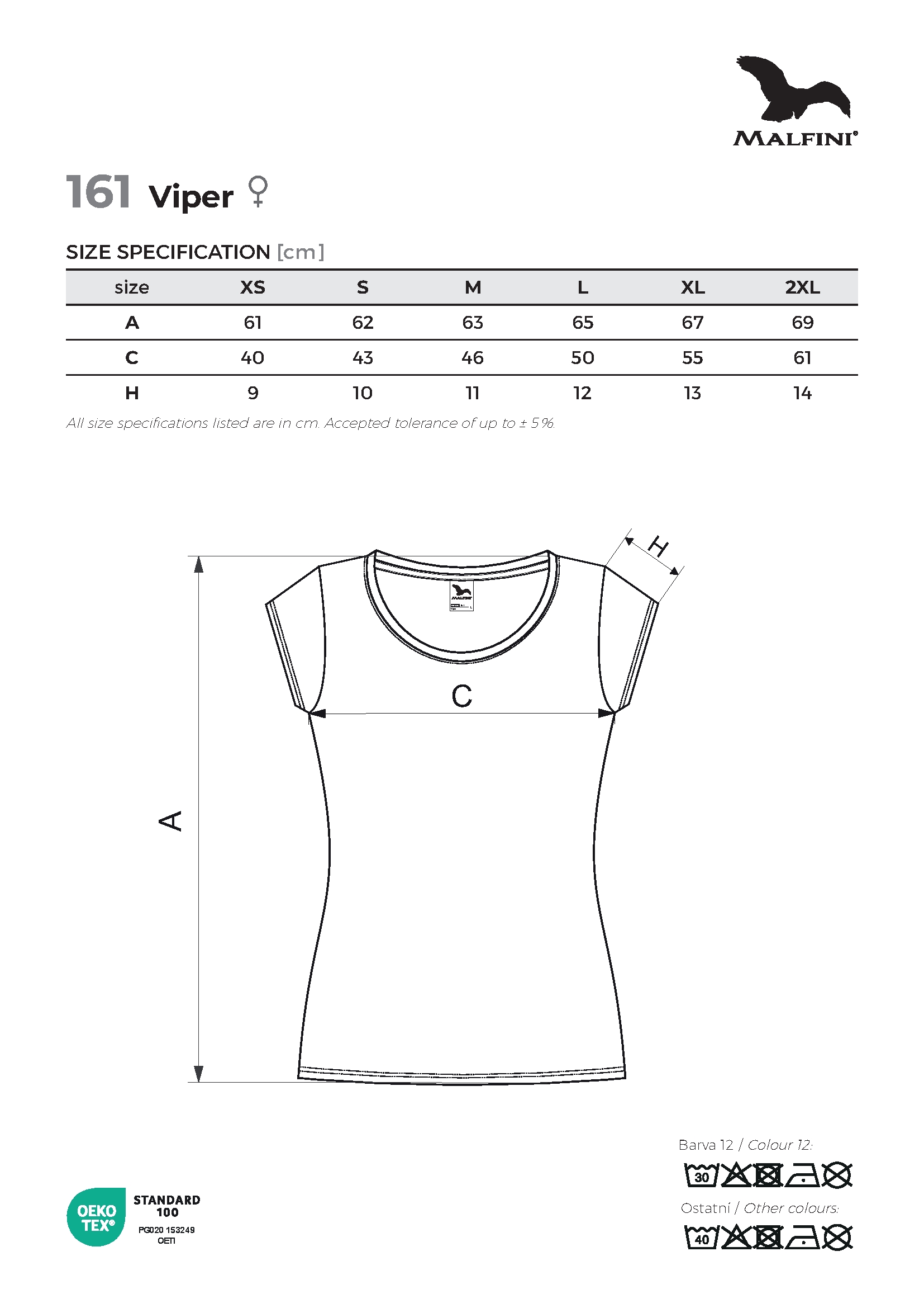 Tabulka velikostí produktu Tričko dámské Viper 161 bílá