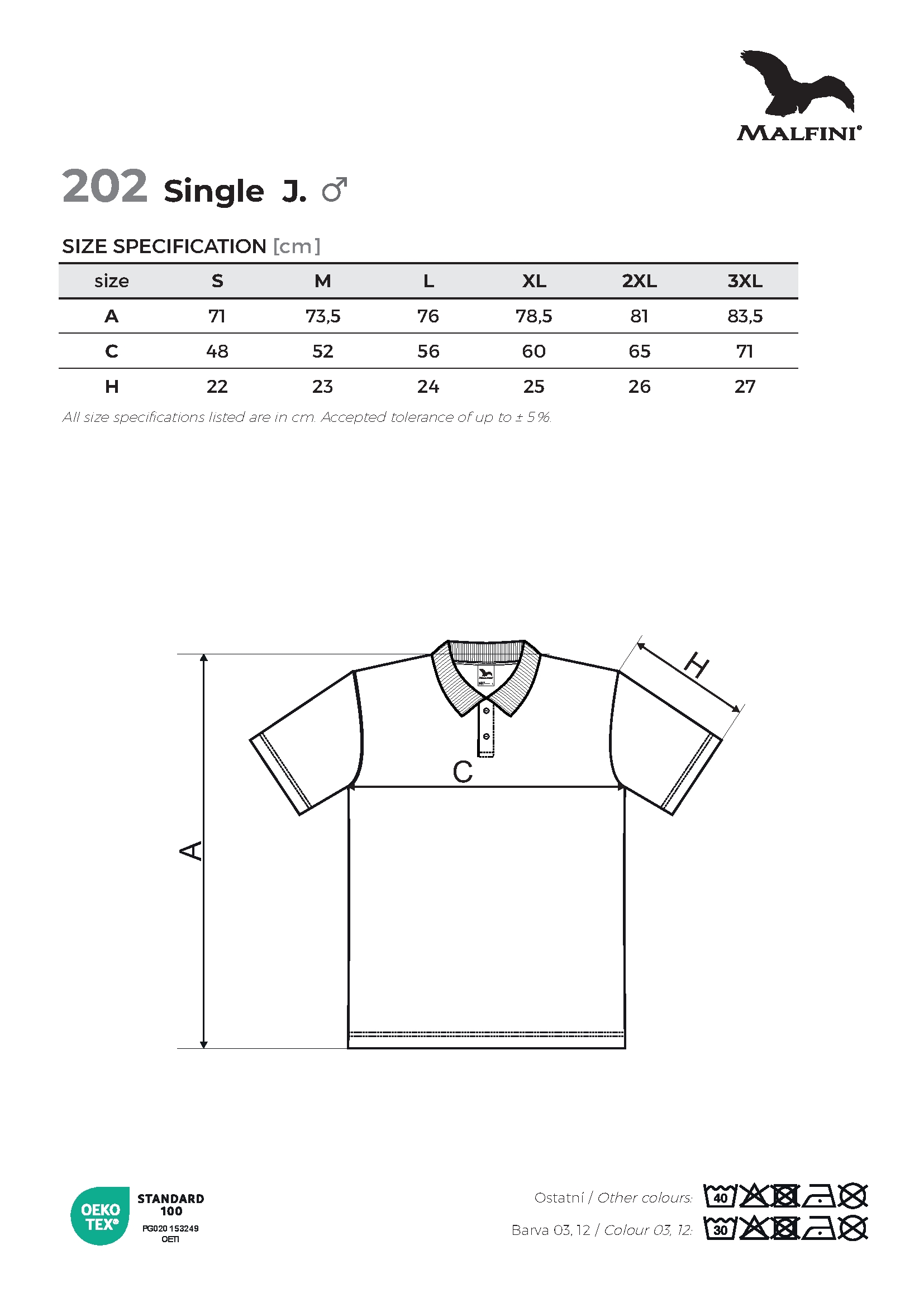 Tabulka velikostí produktu Polokošile pánská Single J. 202 bílá