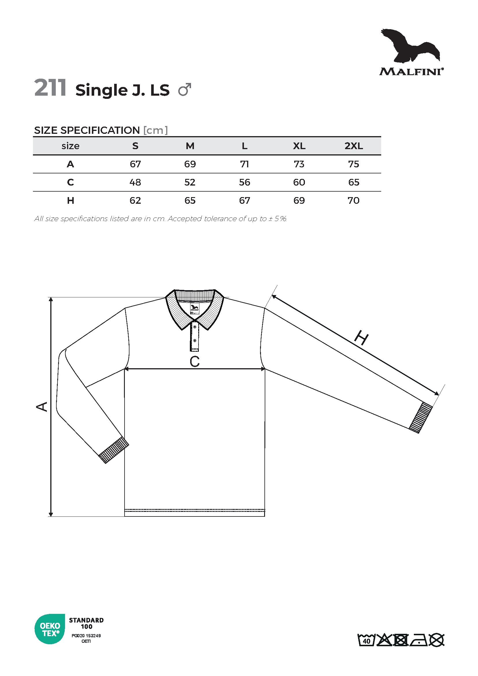 Tabulka velikostí produktu Polokošile pánská Single J. LS 211 bílá
