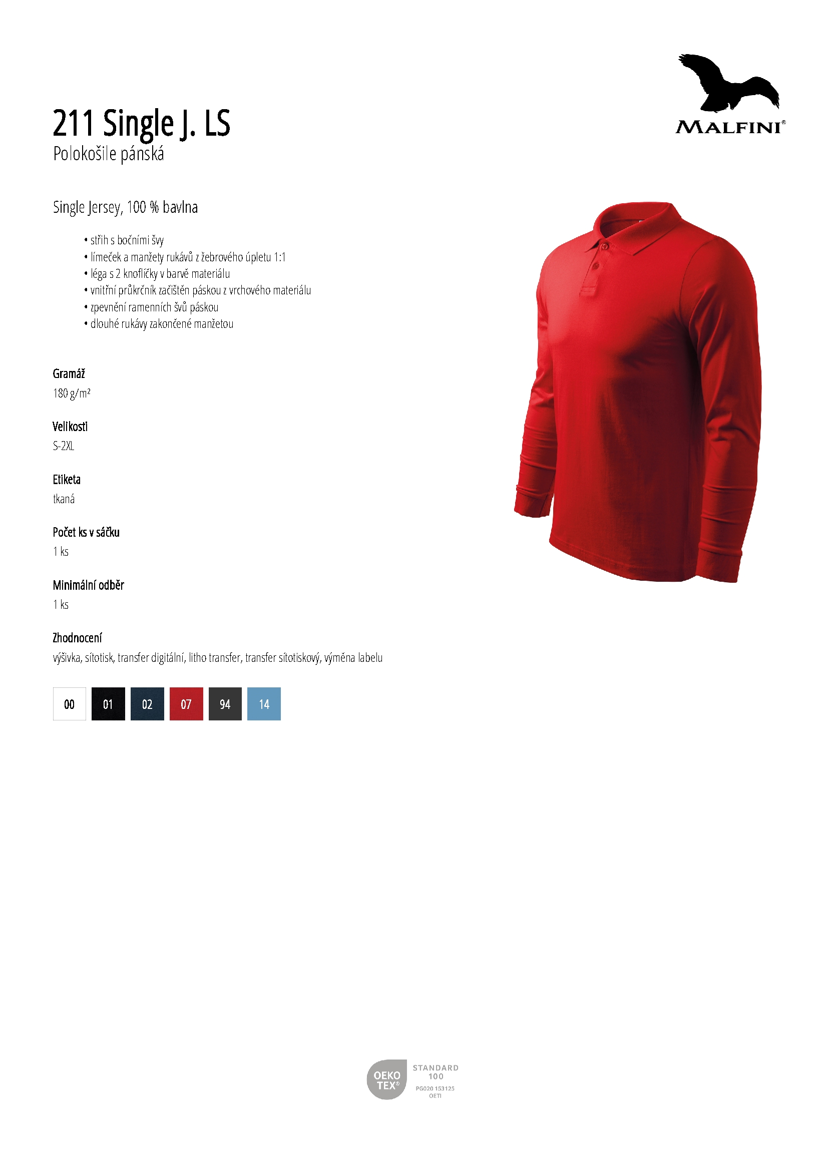 Karta produktu Polokošile pánská Single J. LS 211 bílá