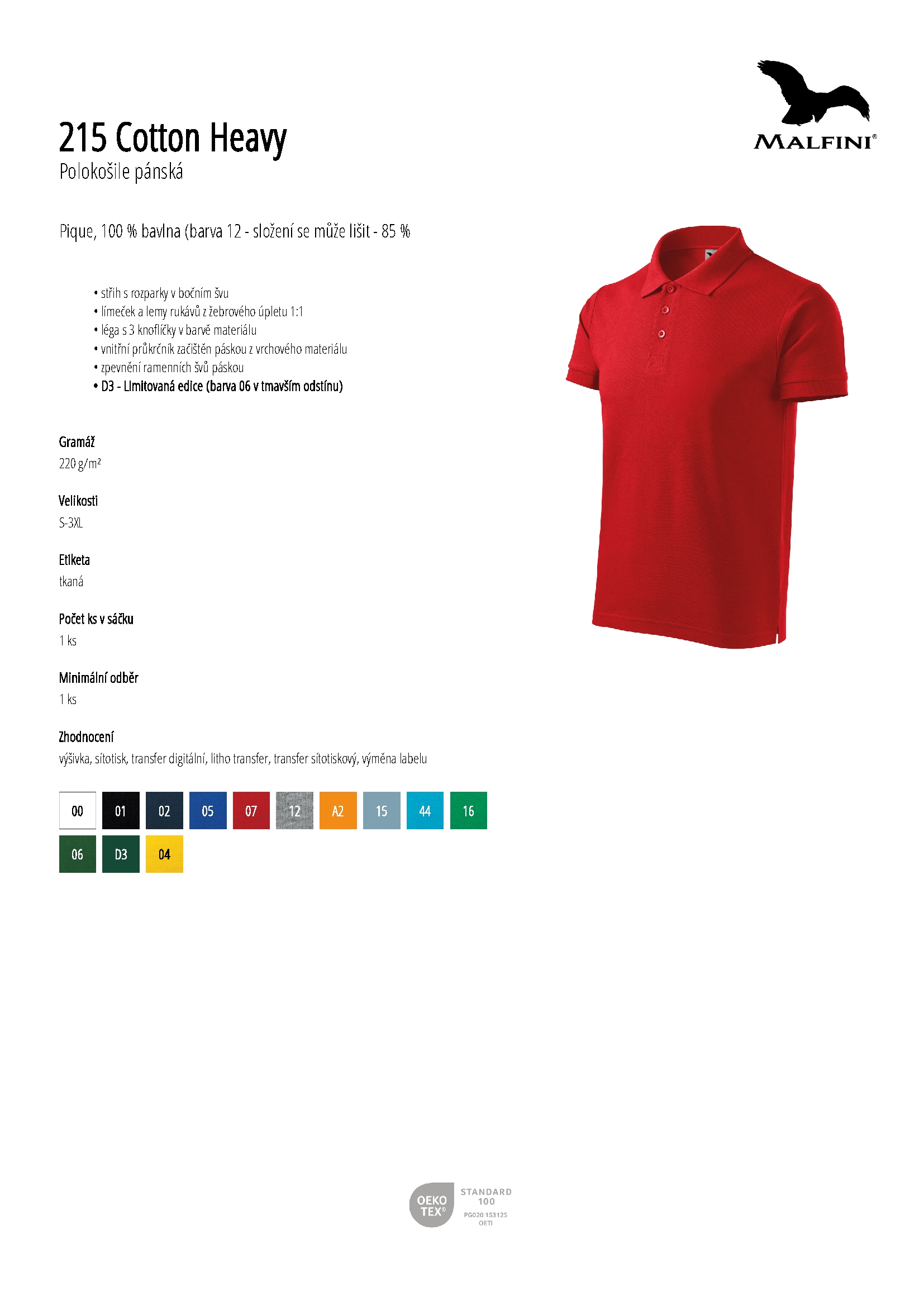 Karta produktu Polokošile pánská Cotton Heavy 215 bílá