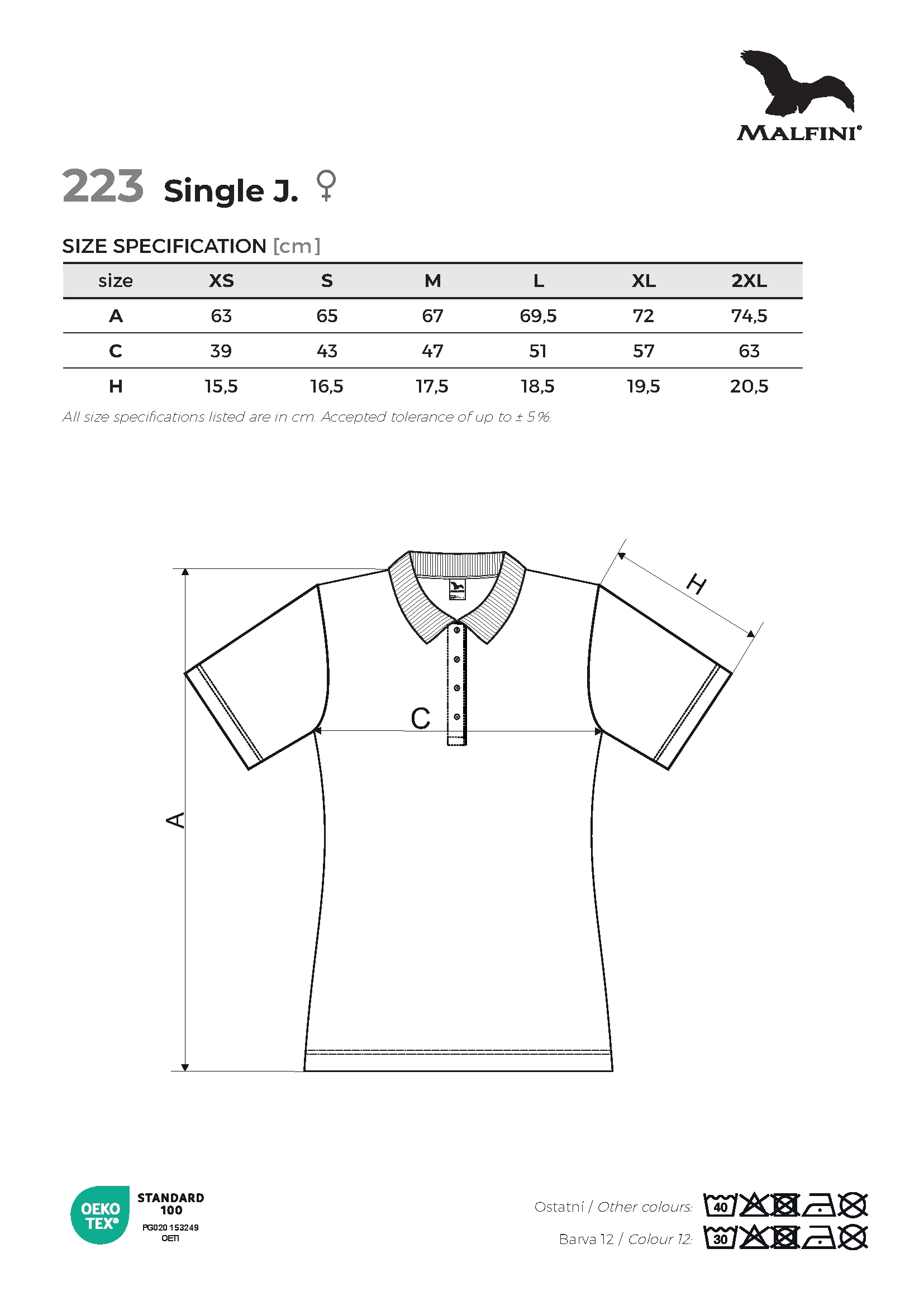 Tabulka velikostí produktu Polokošile dámská Single J. 223 bílá