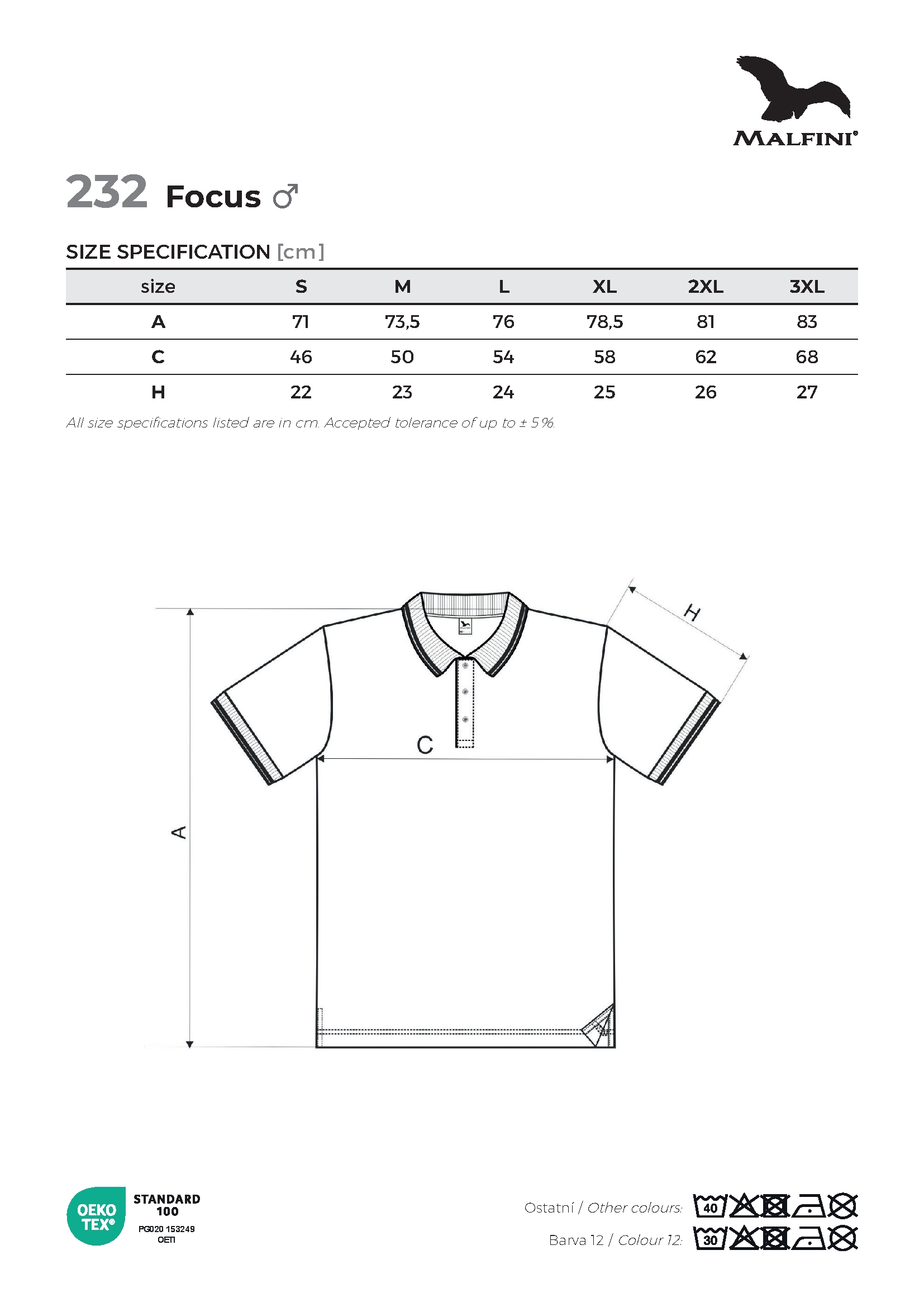 Tabulka velikostí produktu Polokošile pánská Focus 232 námořní modrá
