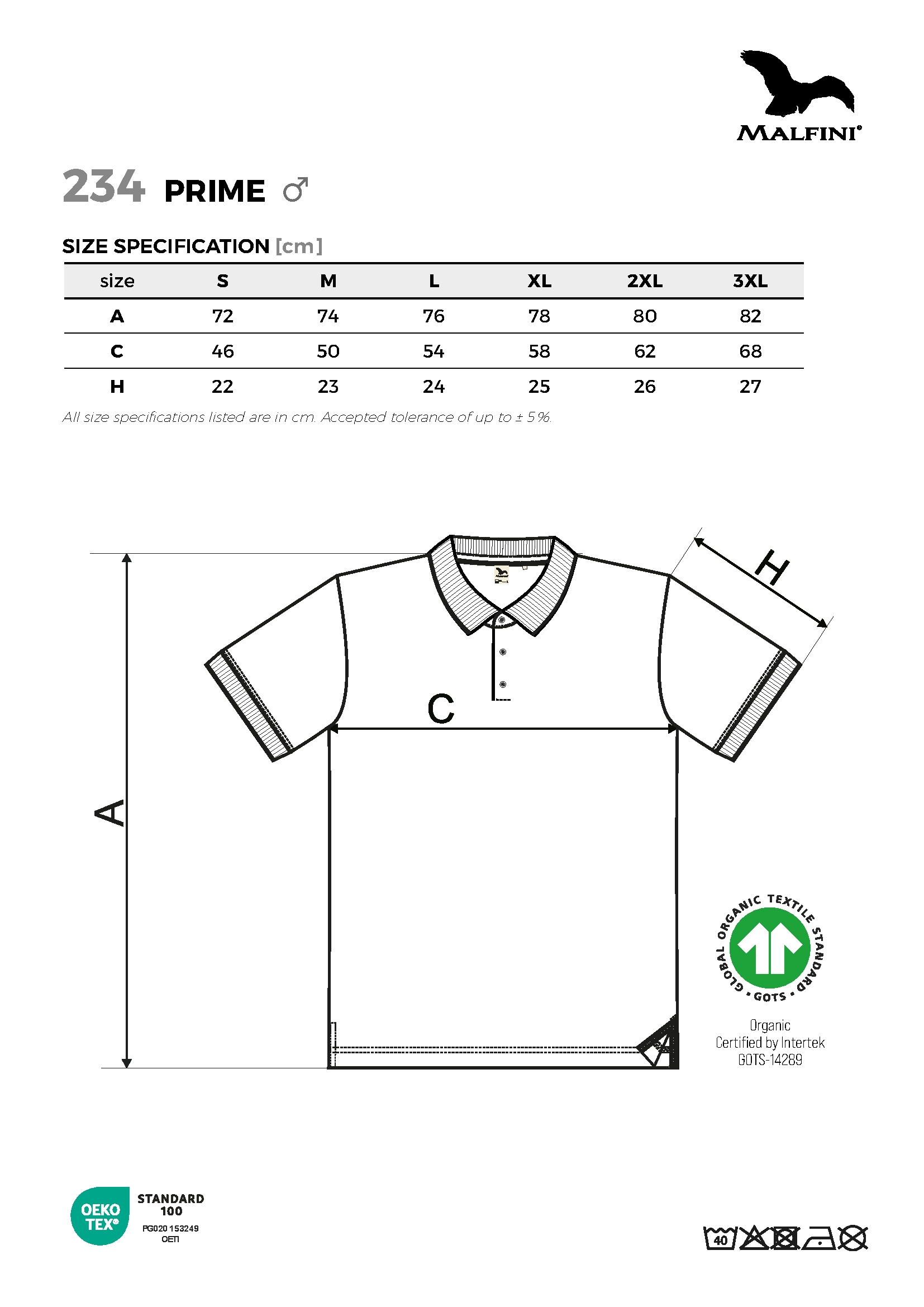 Tabulka velikostí produktu Polokošile pánská Prime (GOTS) 234 fuchsiová