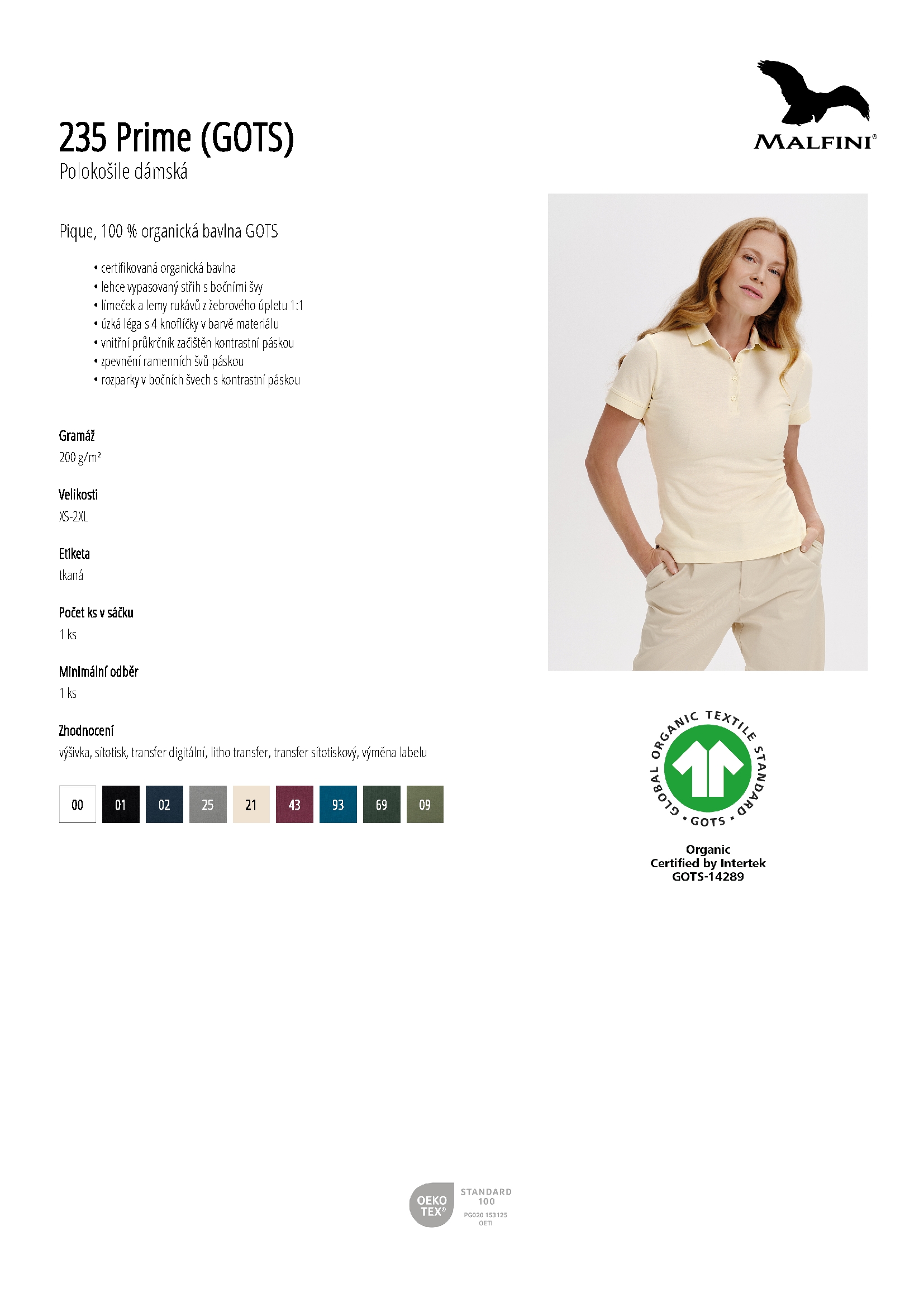 Karta produktu Polokošile dámská Prime (GOTS) 235 černá