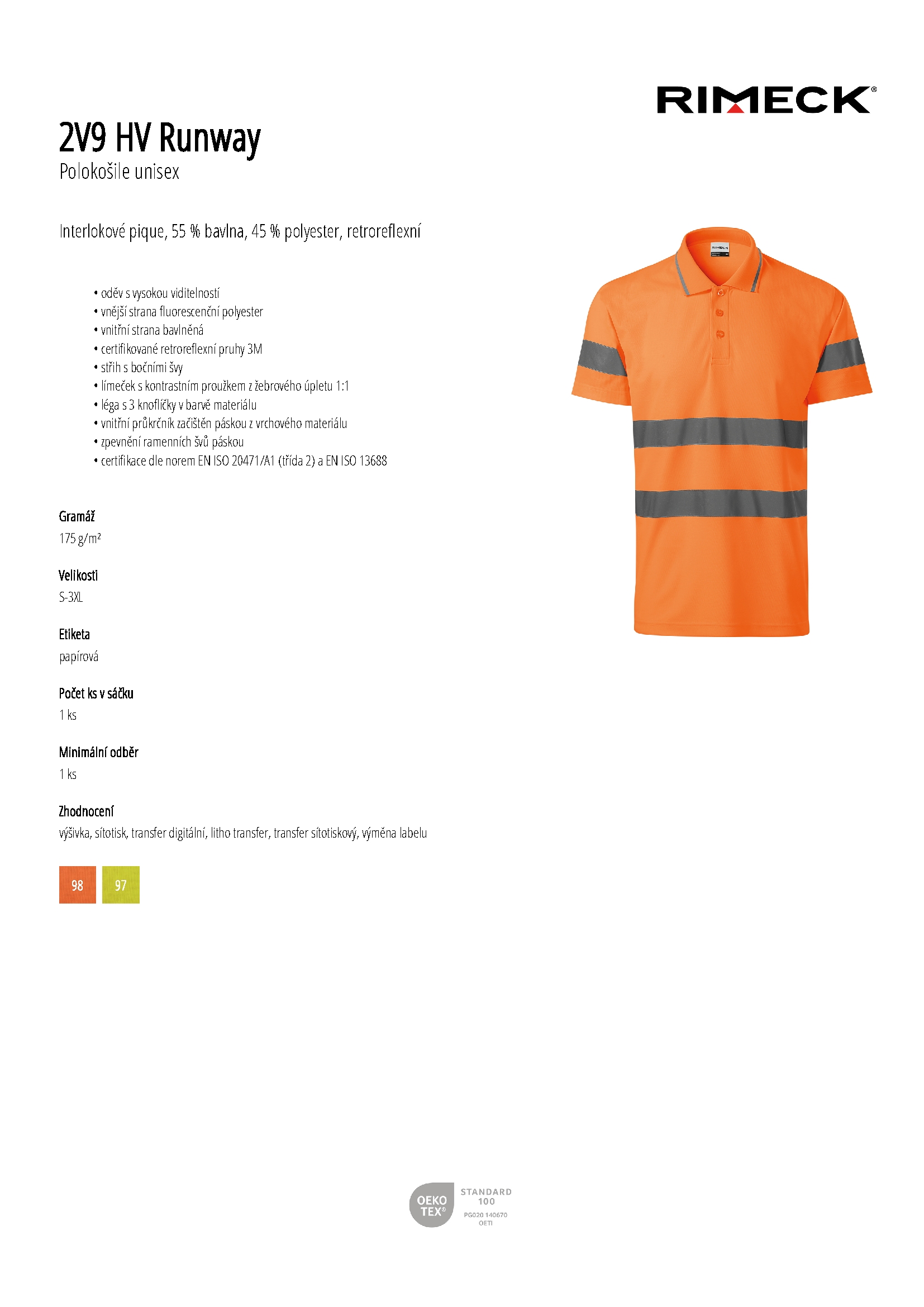 Karta produktu Polokošile unisex HV Runway 2V9 fluorescenční žlutá