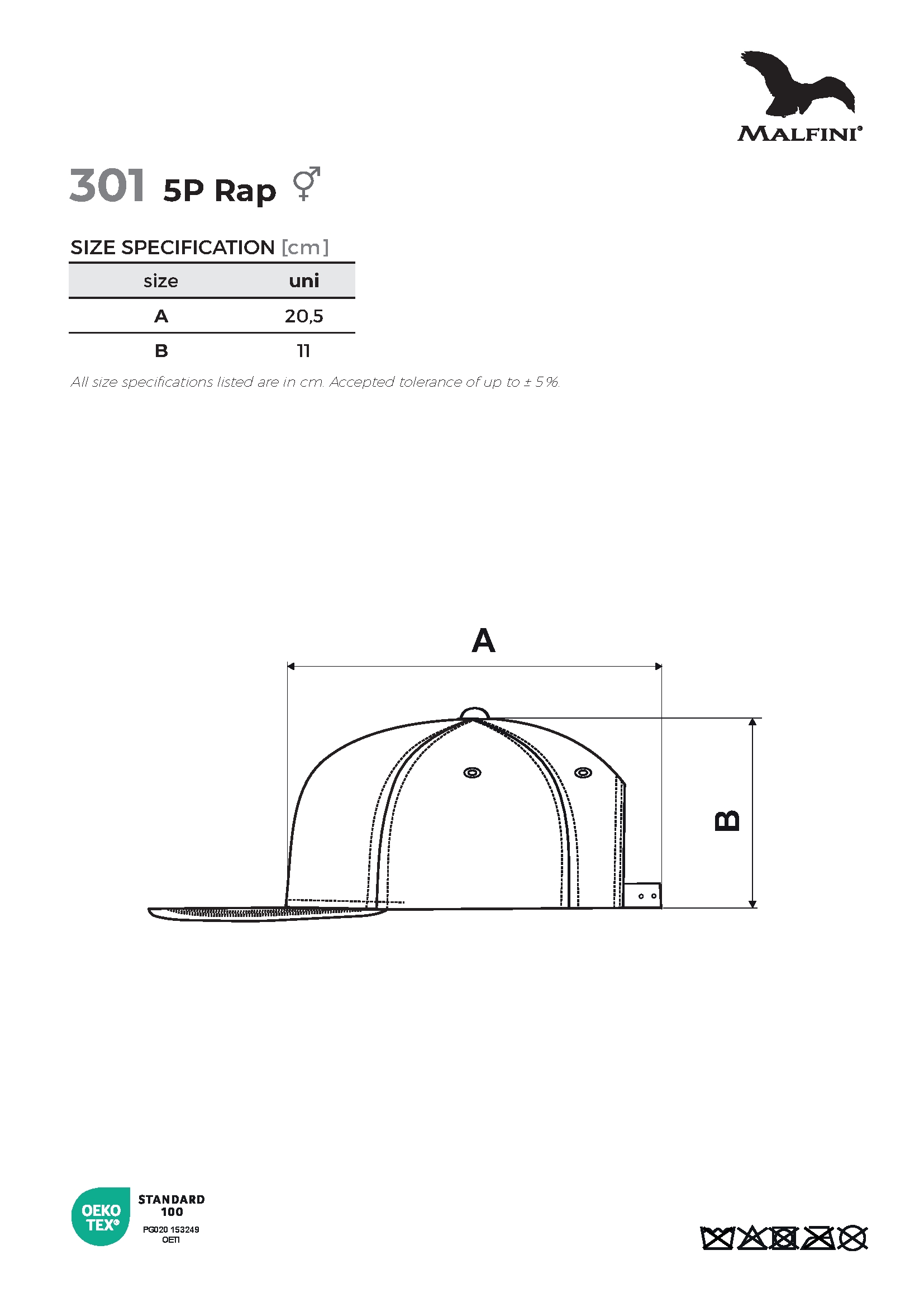 Tabulka velikostí produktu Čepice unisex Rap 5P 301 bílá