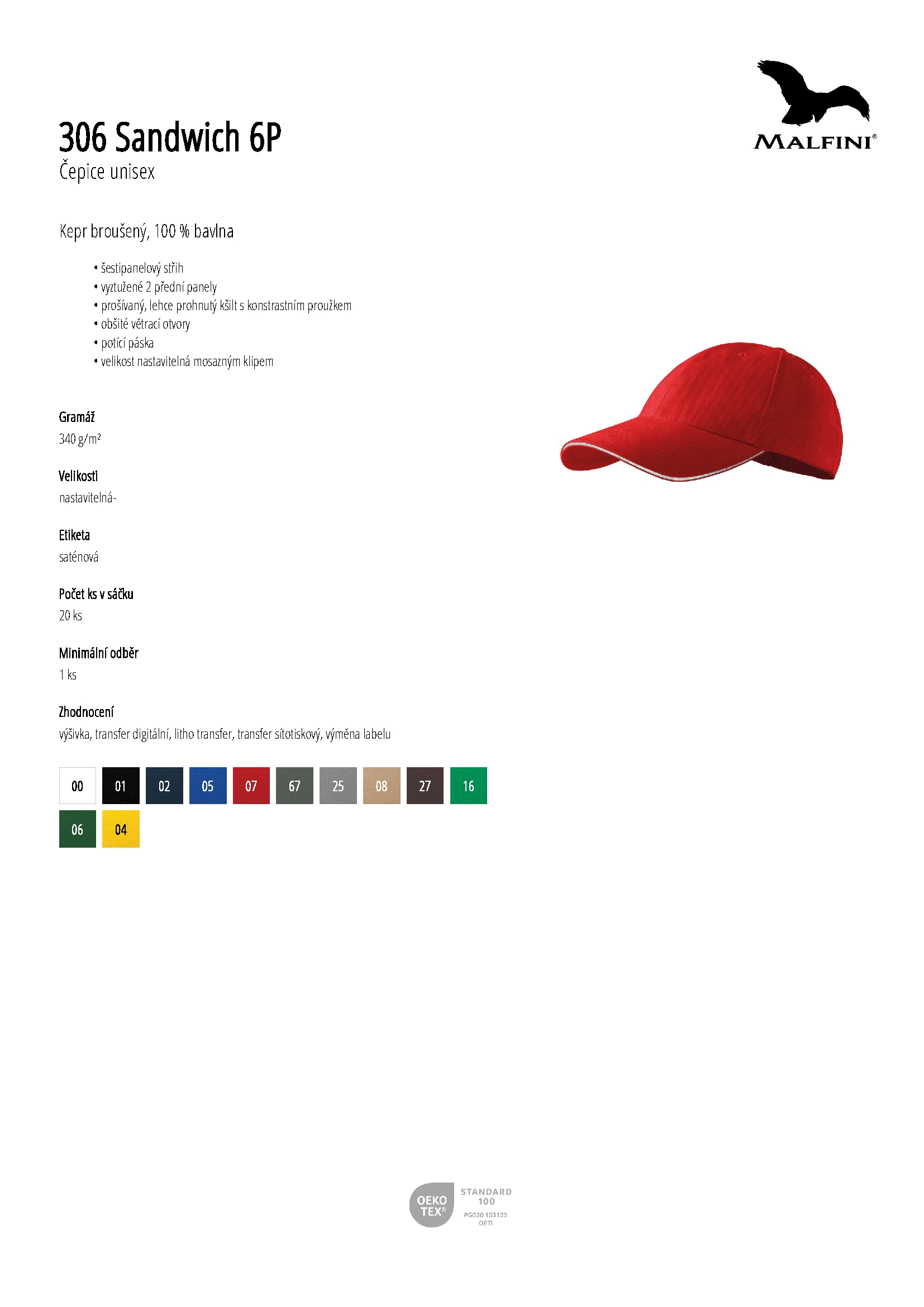 Karta produktu Čepice unisex Sandwich 6P 306 bílá