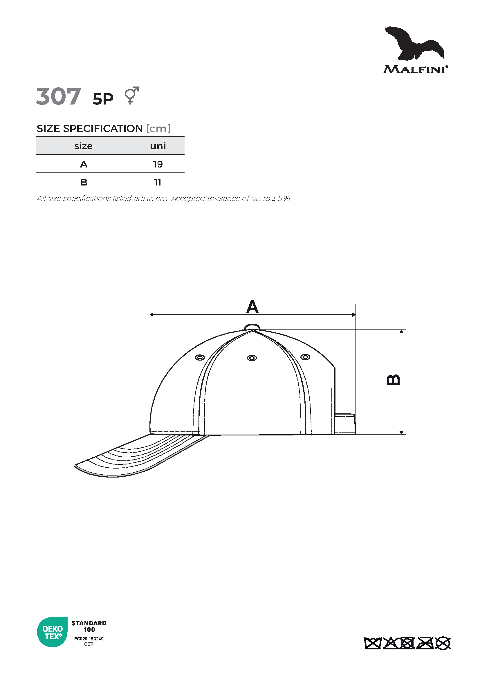 Tabulka velikostí produktu Čepice unisex 5P 307 bílá