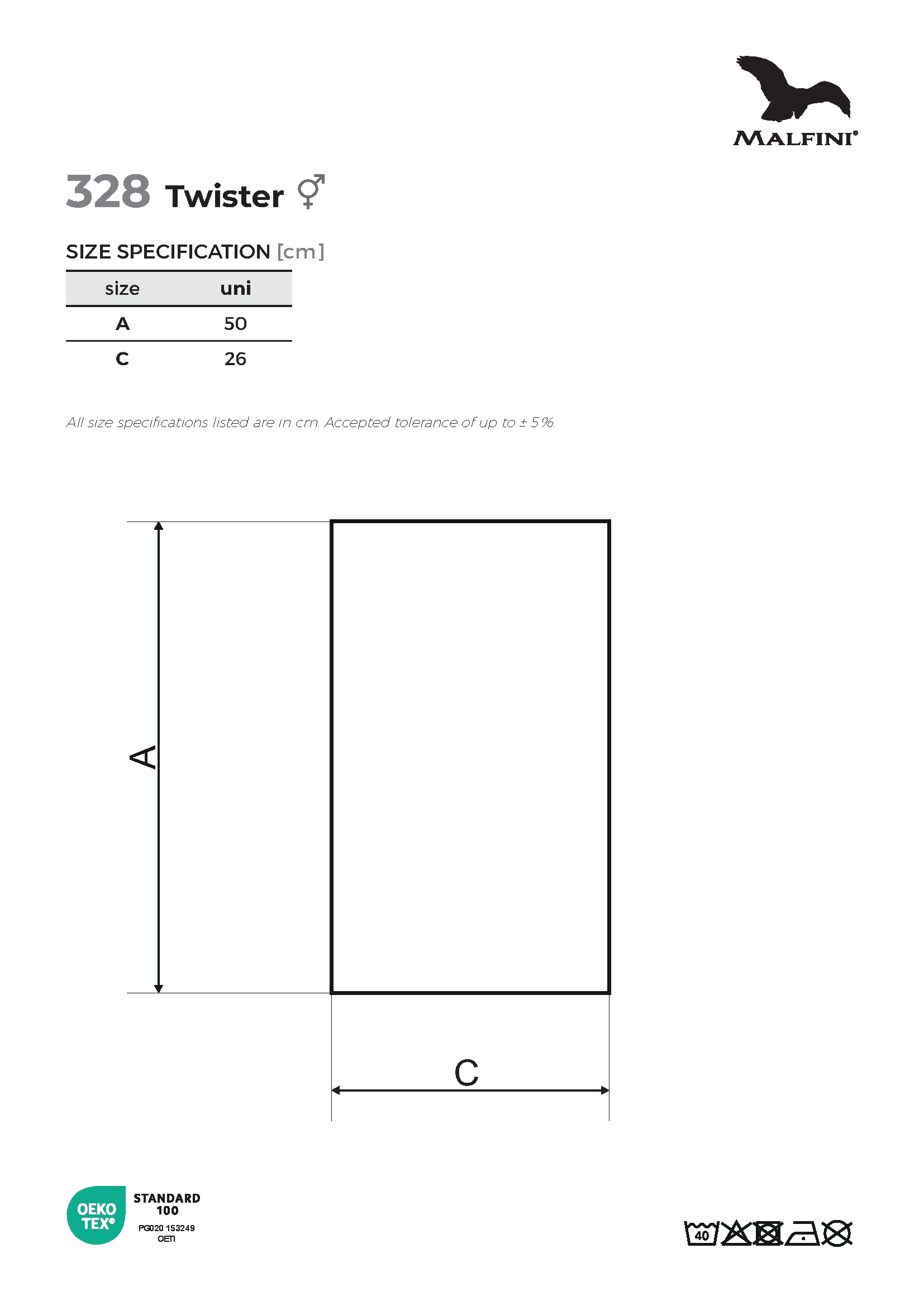 Tabulka velikostí produktu Šátek Twister 328 bílá