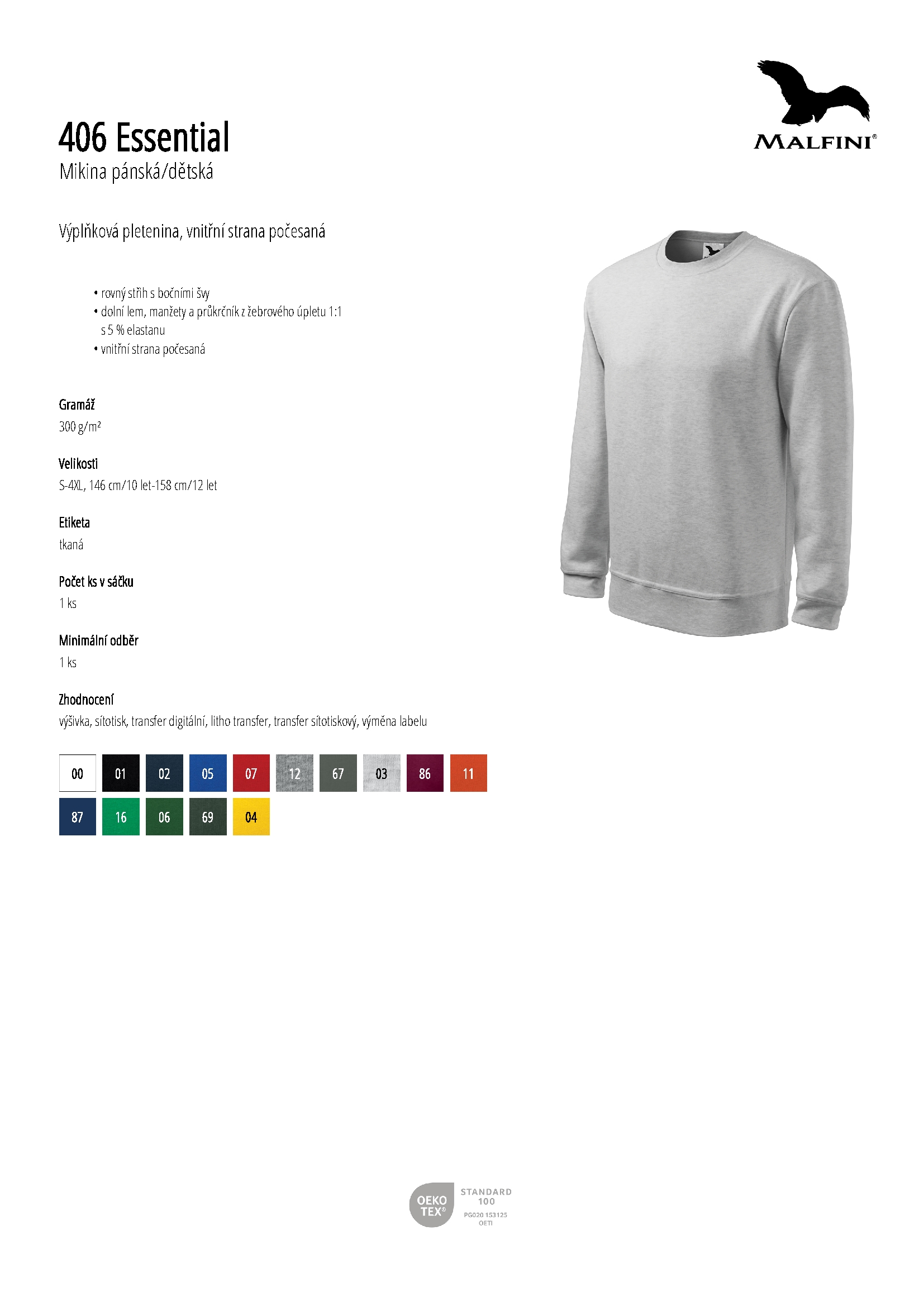 Karta produktu Mikina pánská/dětská Essential 406 bílá