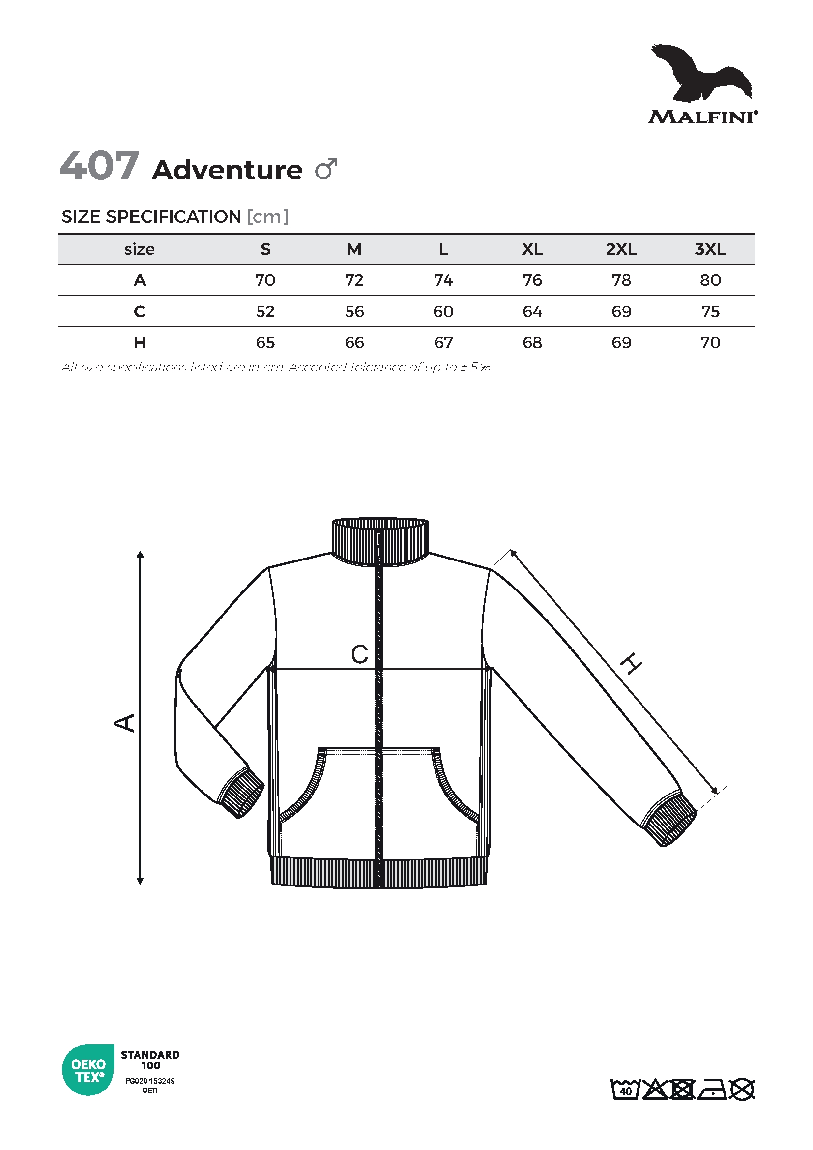 Tabulka velikostí produktu Mikina pánská Adventure 407 černá