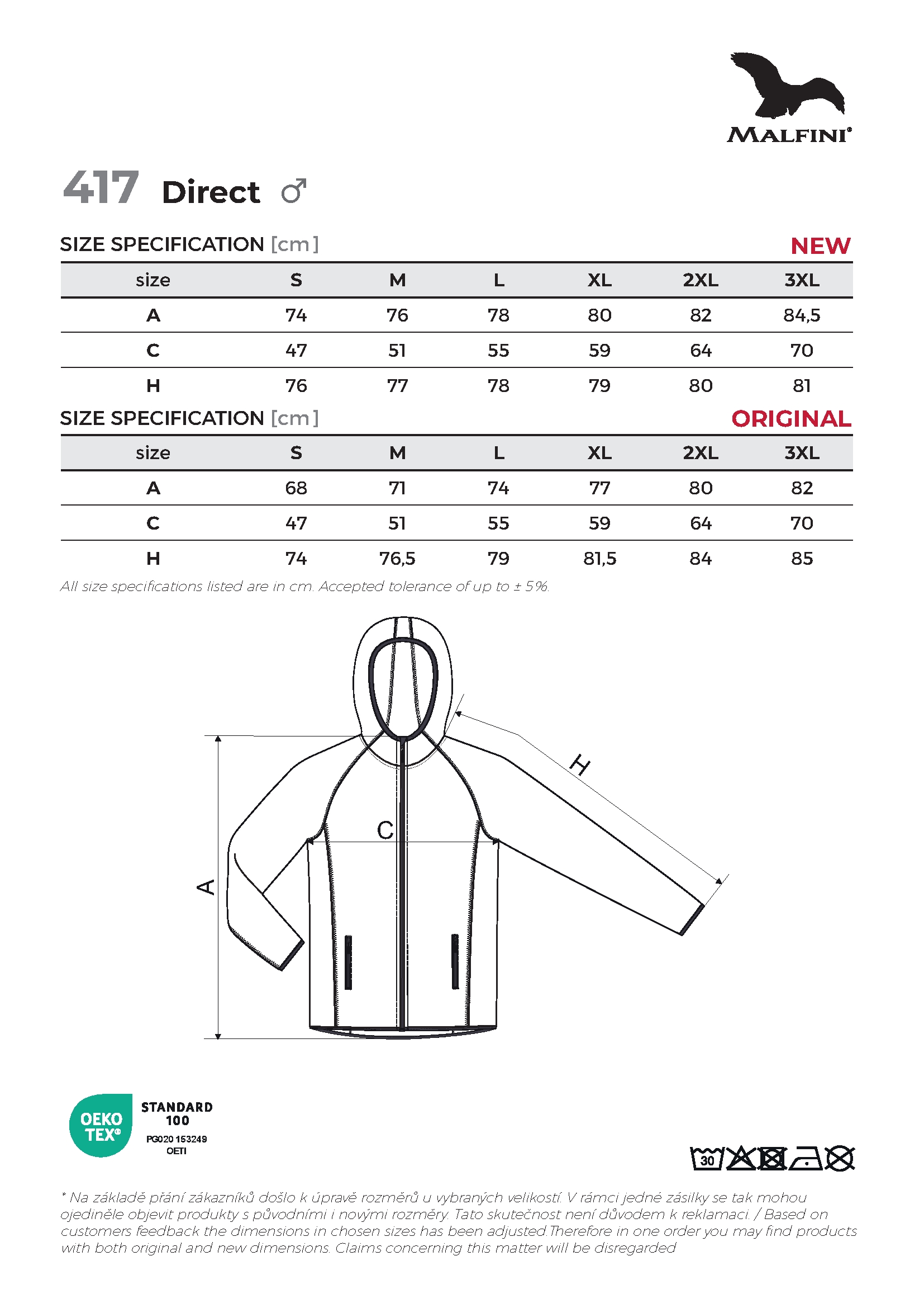 Tabulka velikostí produktu Stretch fleece pánský Direct 417 bílá