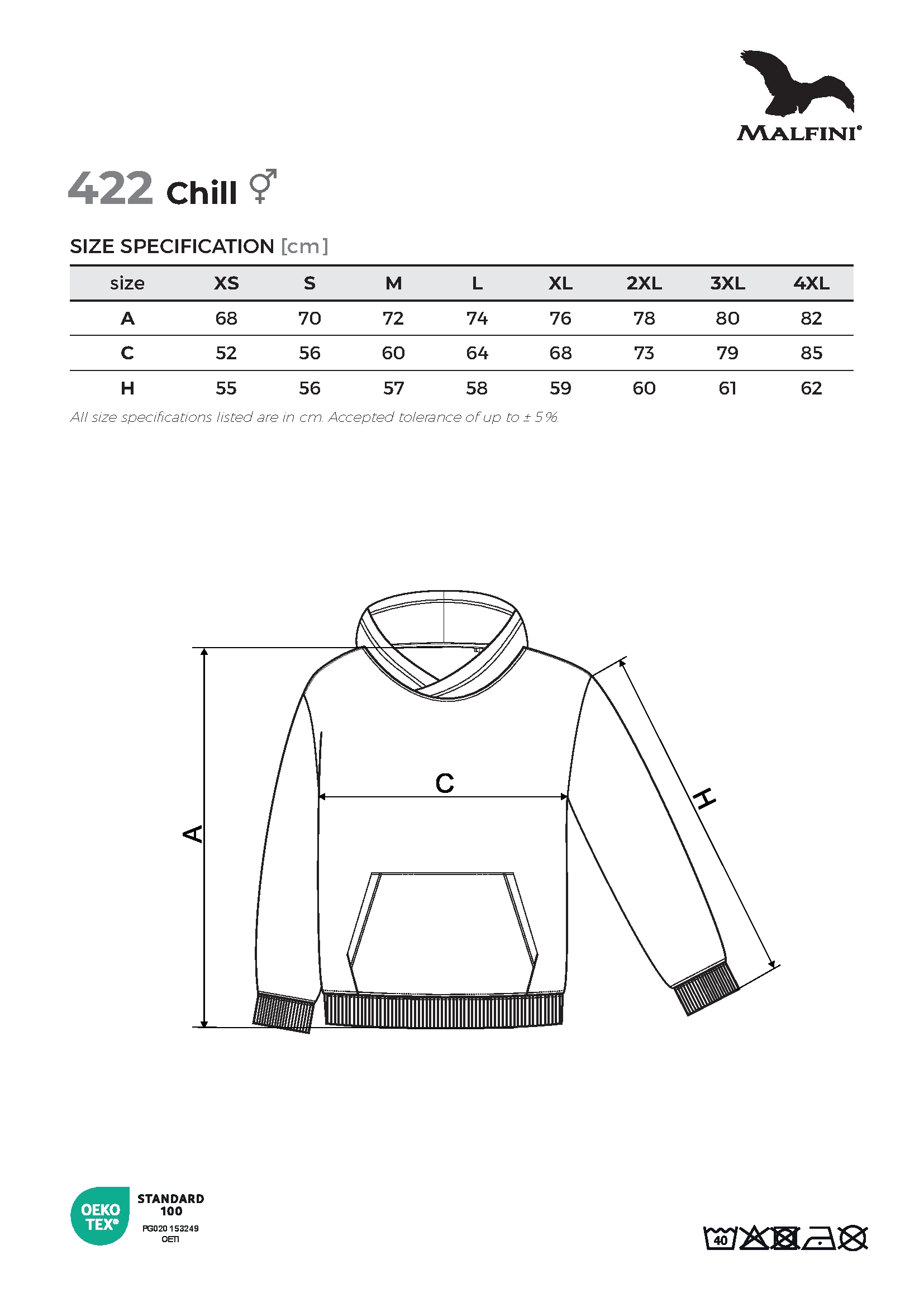 Tabulka velikostí produktu Mikina unisex Chill 422 černá