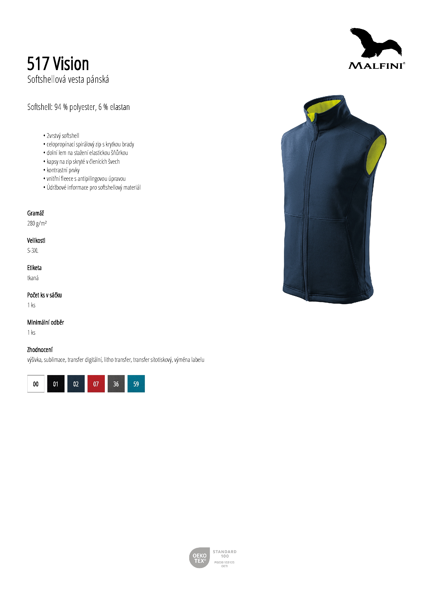 Karta produktu Softshellová vesta pánská Vision 517 bílá