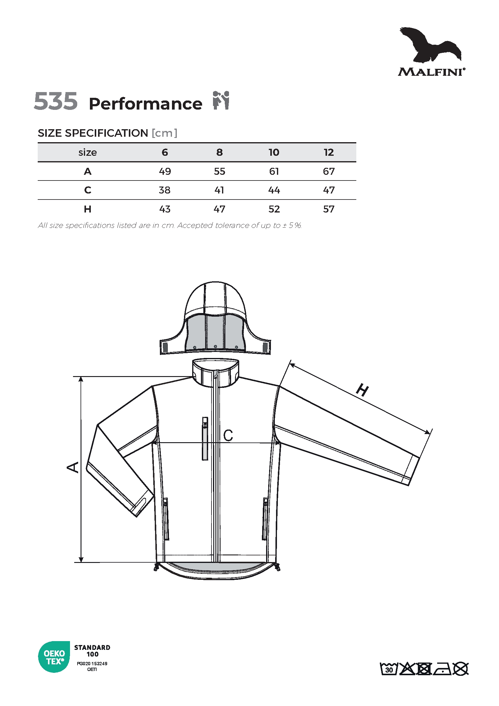 Tabulka velikostí produktu Softshellová bunda dětská Performance 535 černá