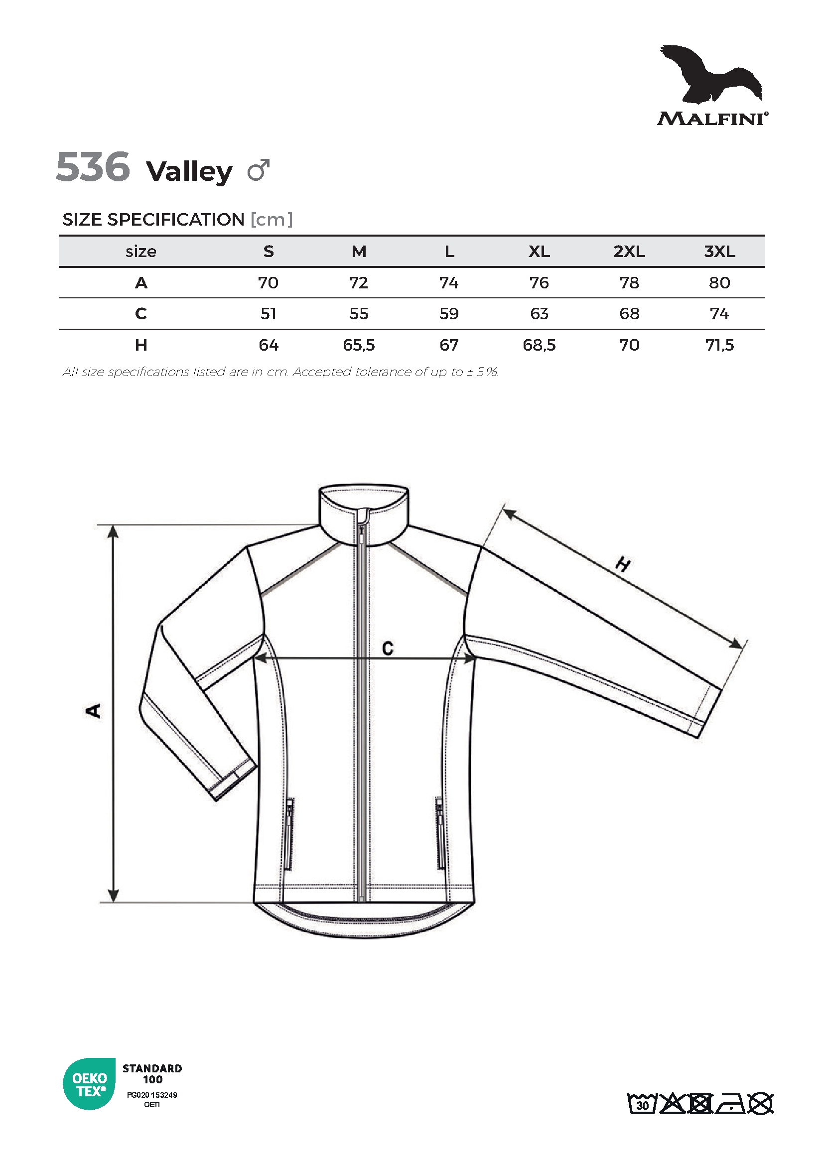 Tabulka velikostí produktu Softshellová bunda pánská Valley 536 černá