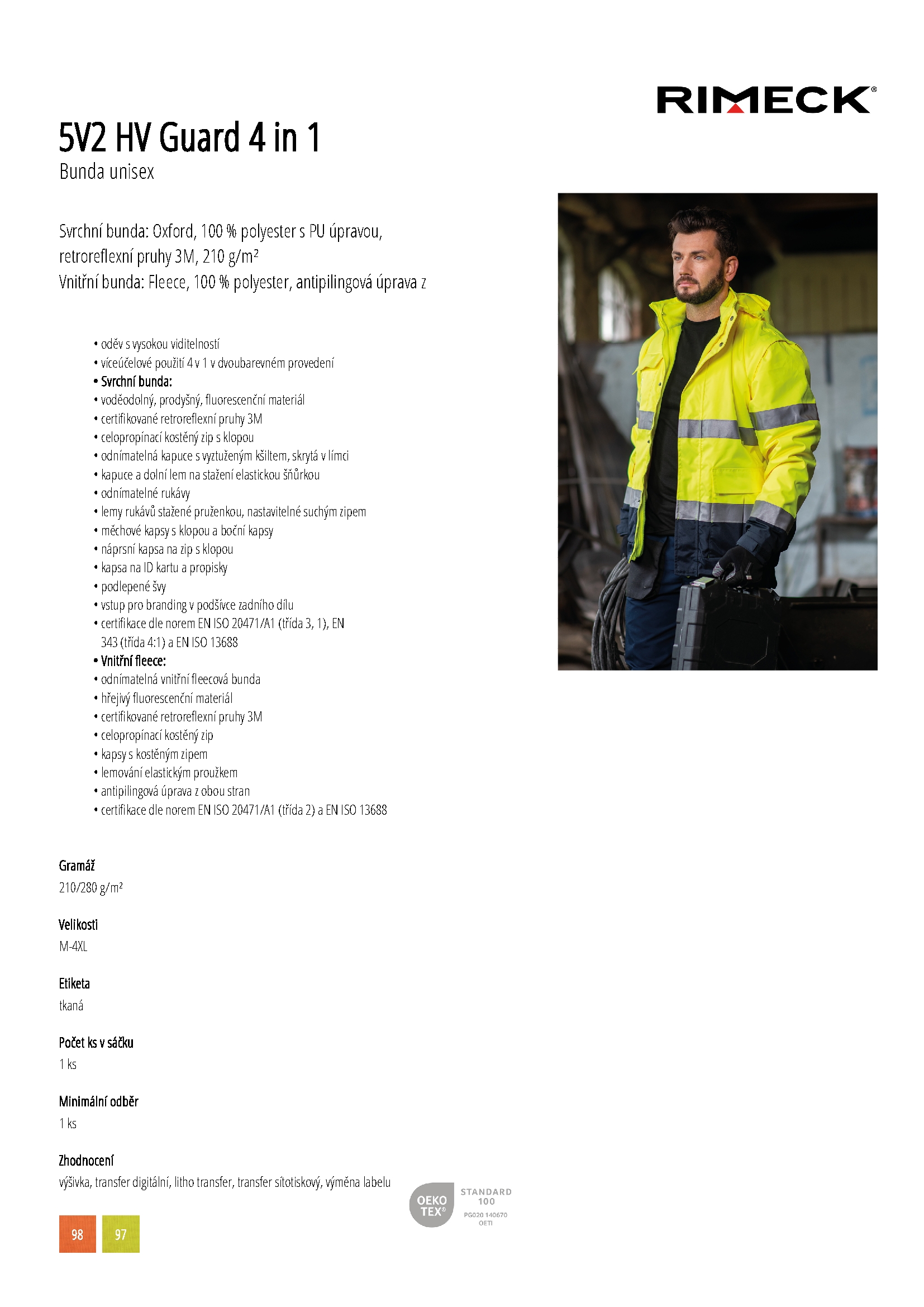 Karta produktu Bunda unisex HV Guard 4 in 1 5V2 fluorescenční žlutá