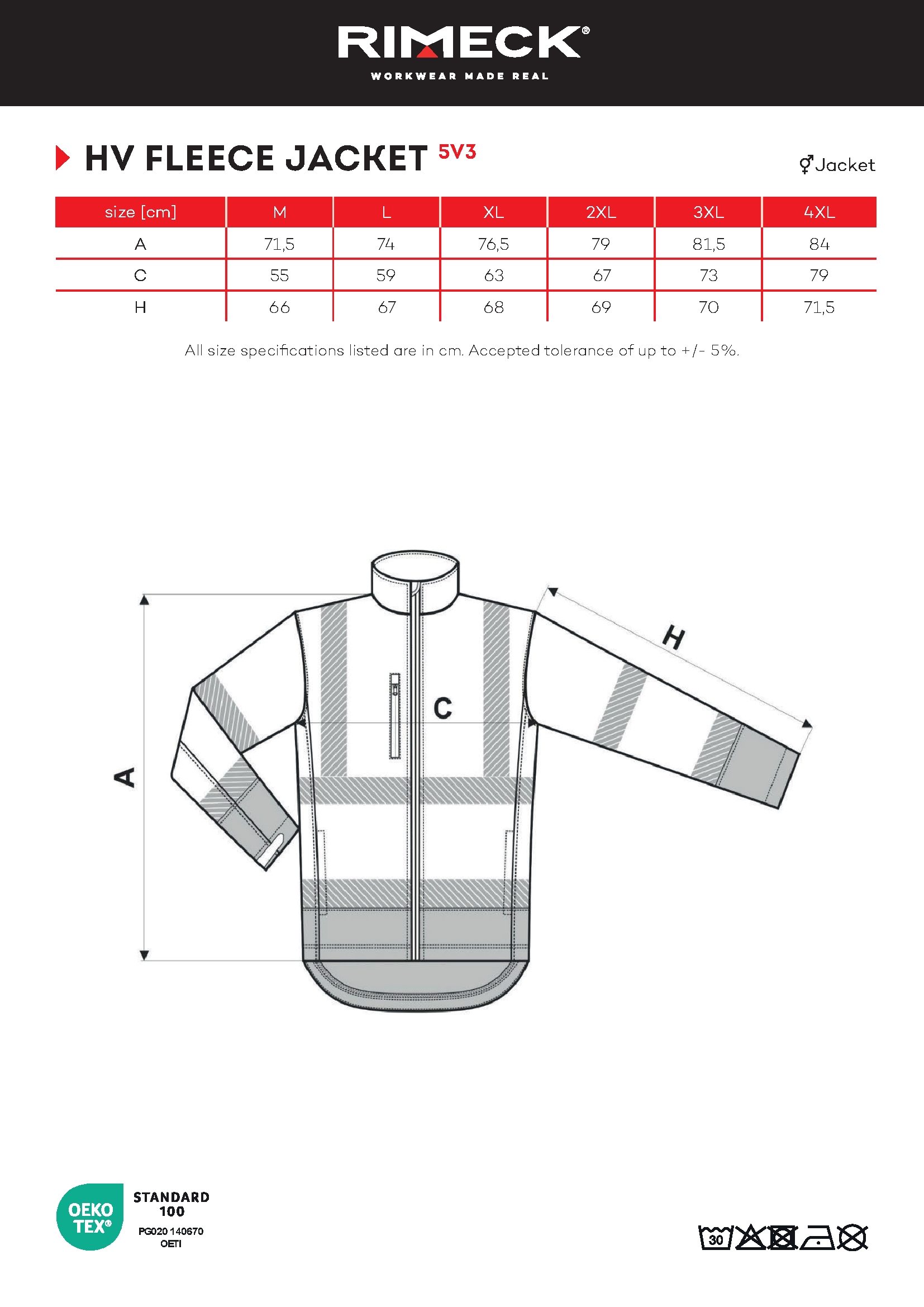 Tabulka velikostí produktu Softshellová bunda unisex HV Drop 5V3 fluorescenční žlutá