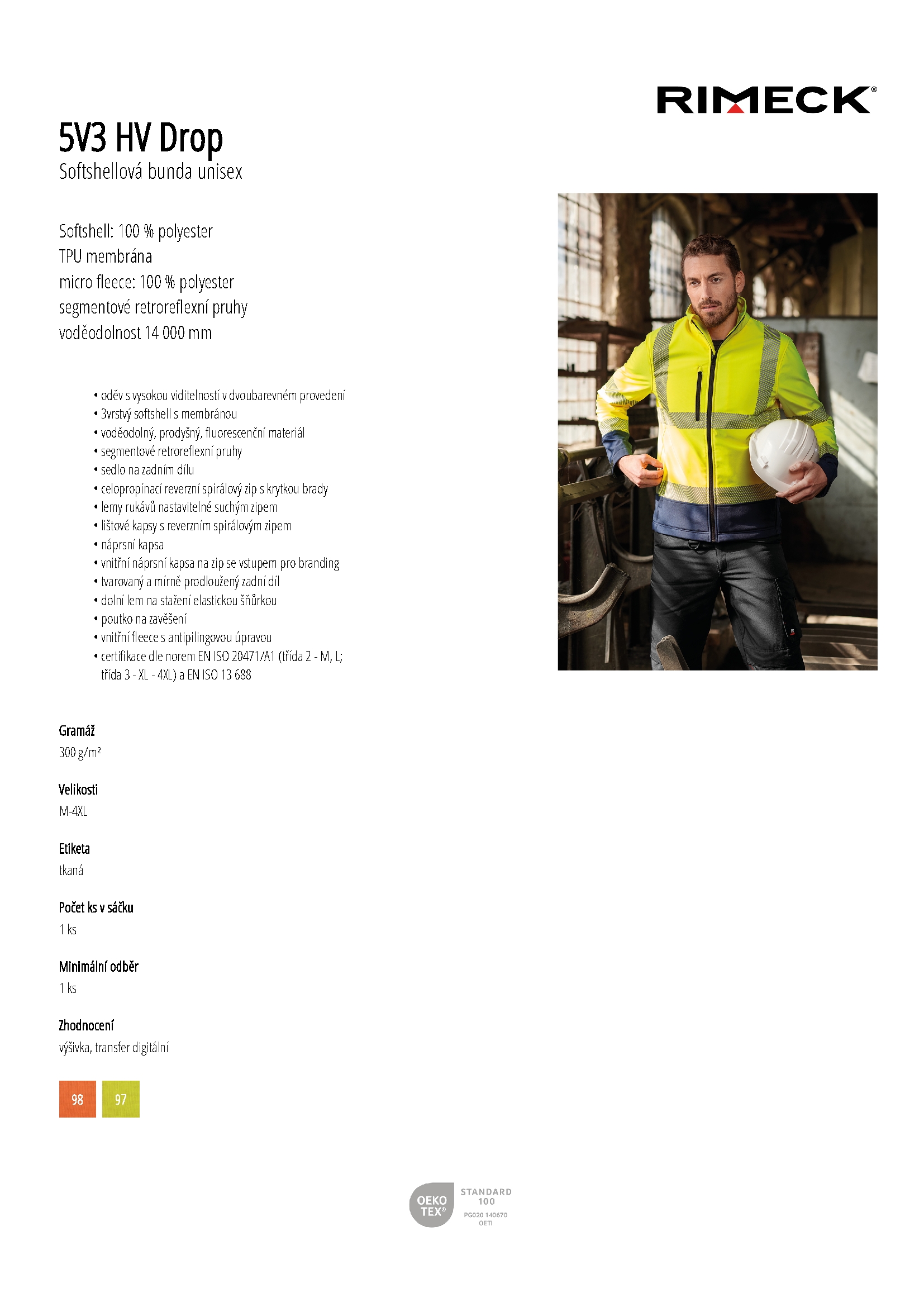 Karta produktu Softshellová bunda unisex HV Drop 5V3 fluorescenční žlutá