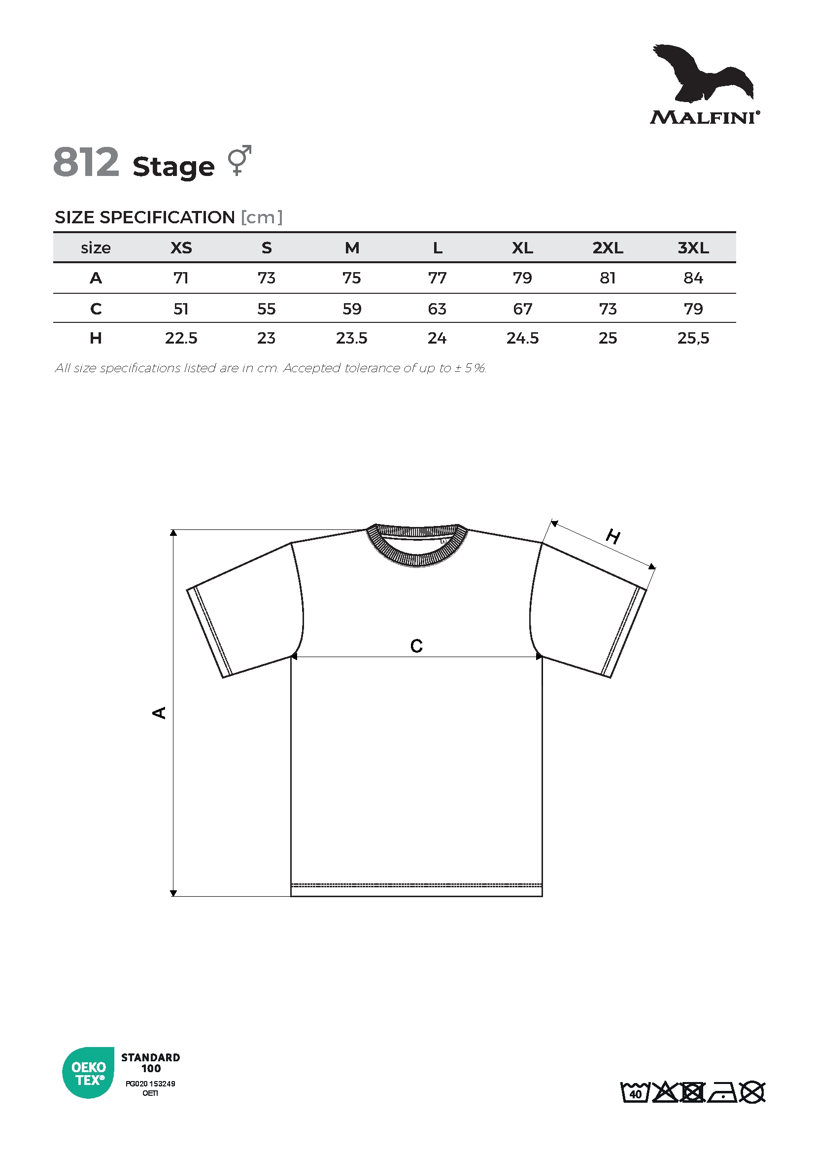 Tabulka velikostí produktu Tričko unisex Stage 812 mandlová