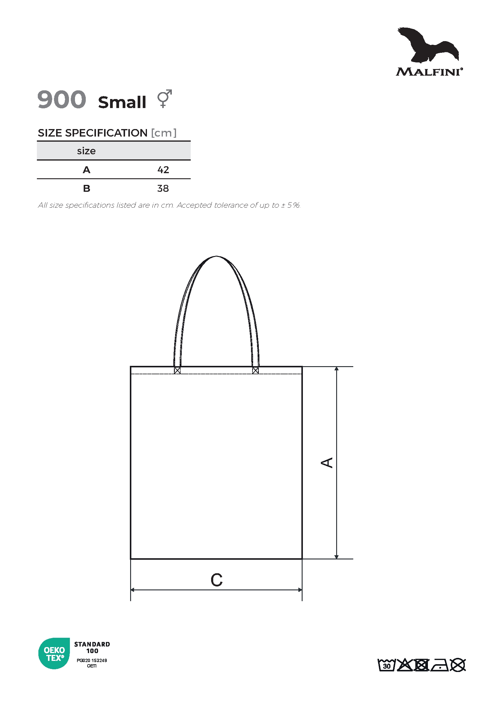 Tabulka velikostí produktu Nákupní taška unisex Handy 900 bílá