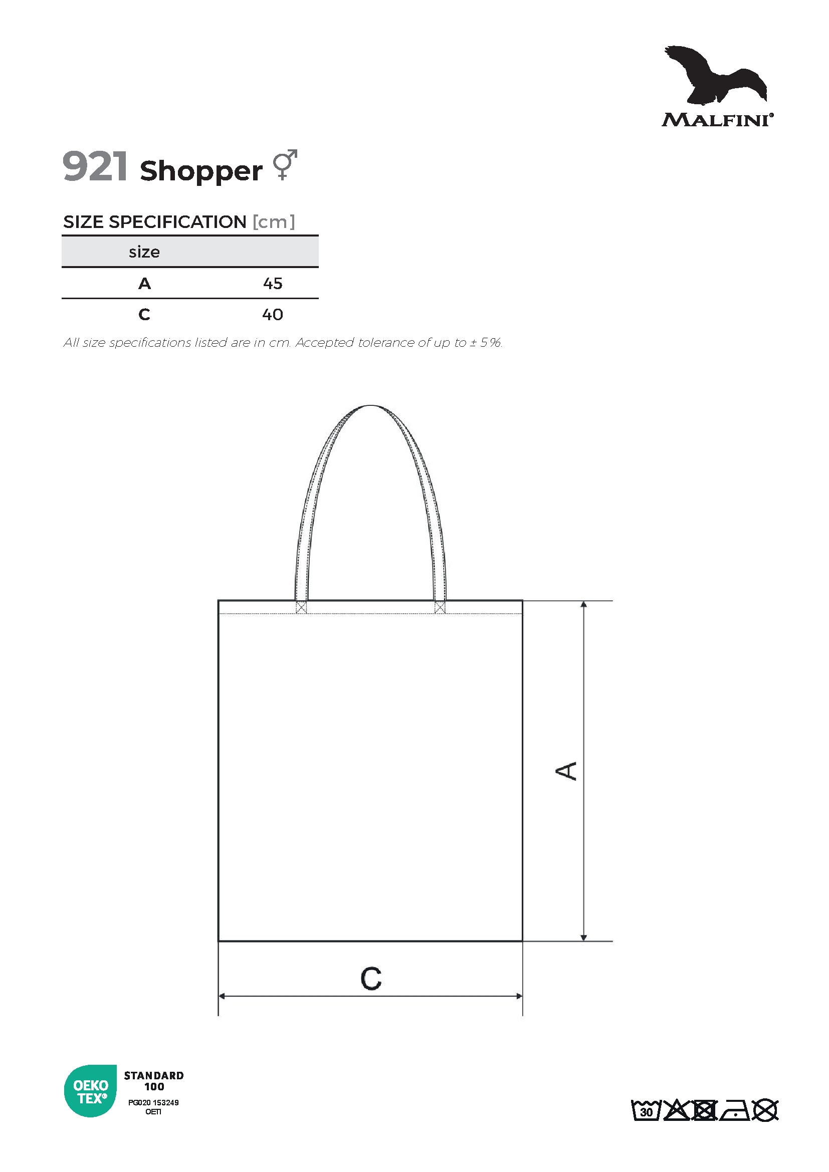 Tabulka velikostí produktu Nákupní taška unisex Shopper 921 bílá