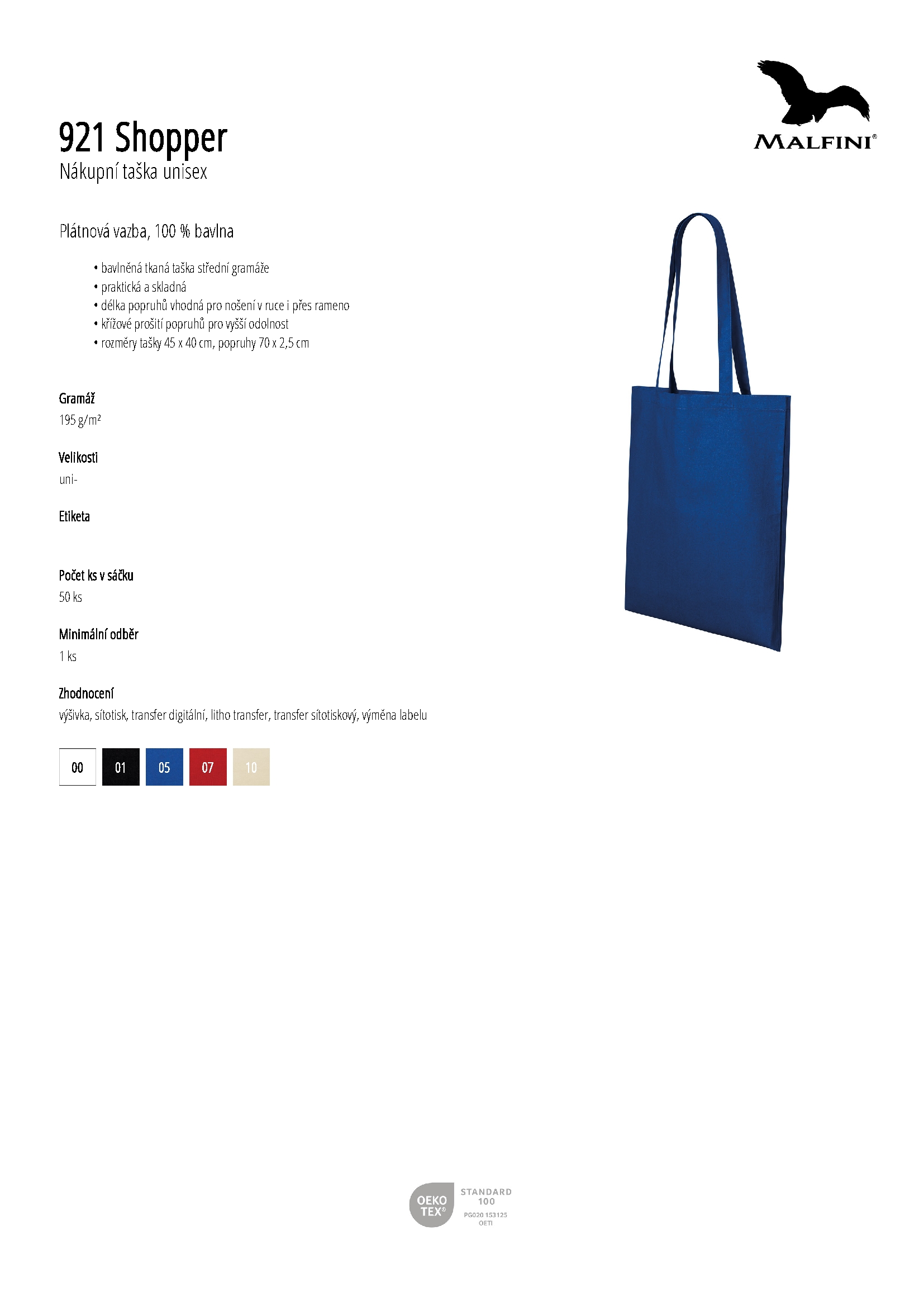 Karta produktu Nákupní taška unisex Shopper 921 bílá