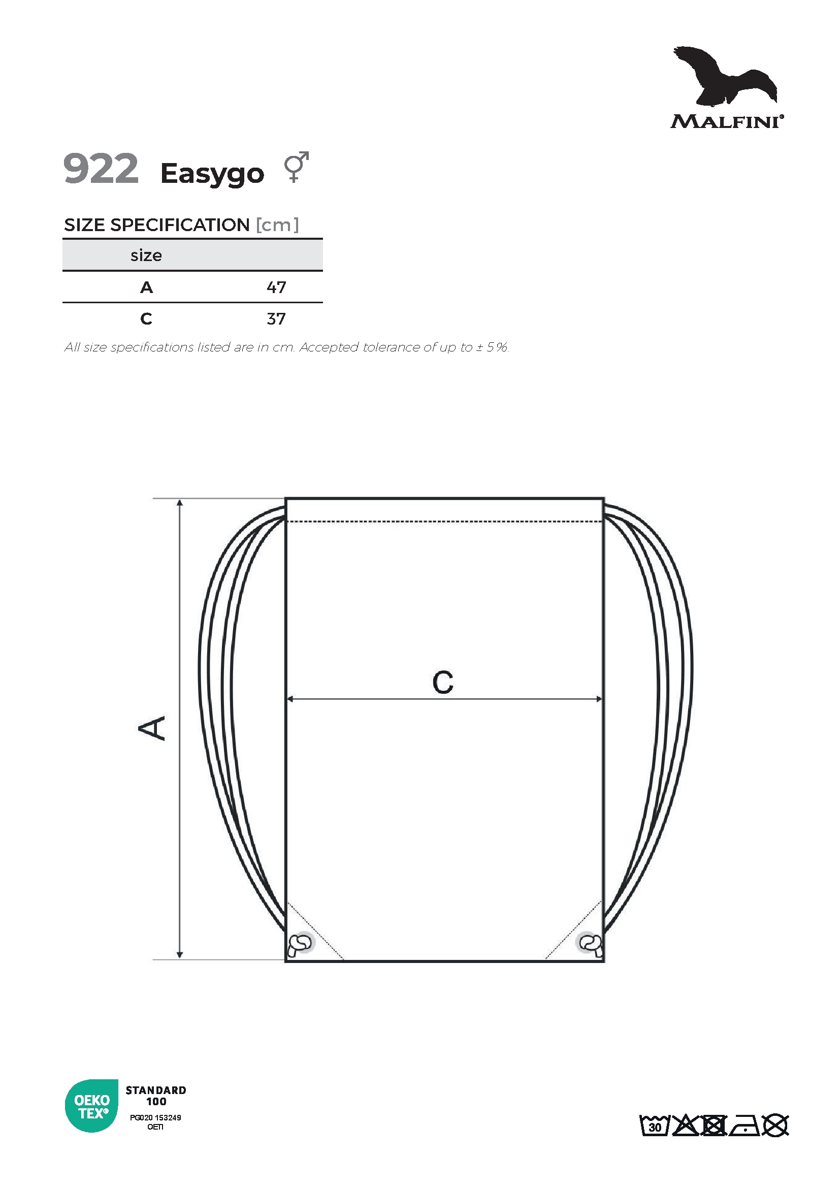 Tabulka velikostí produktu Batoh unisex Easygo 922 bílá
