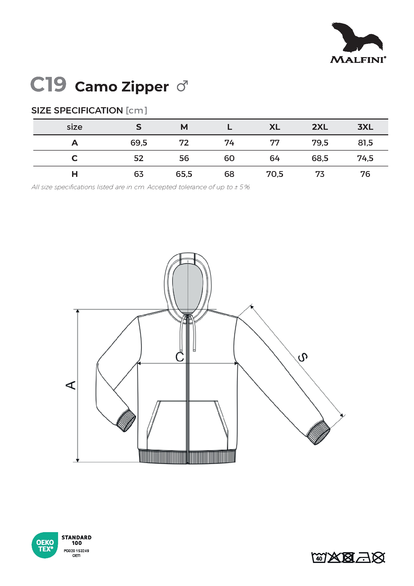 Tabulka velikostí produktu Mikina pánská Camo Zipper C19 camouflage gray