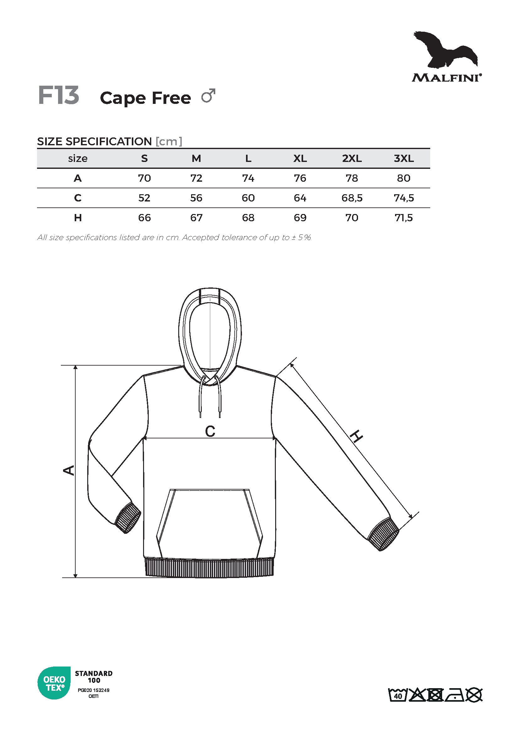 Tabulka velikostí produktu Mikina pánská Cape Free F13 černá