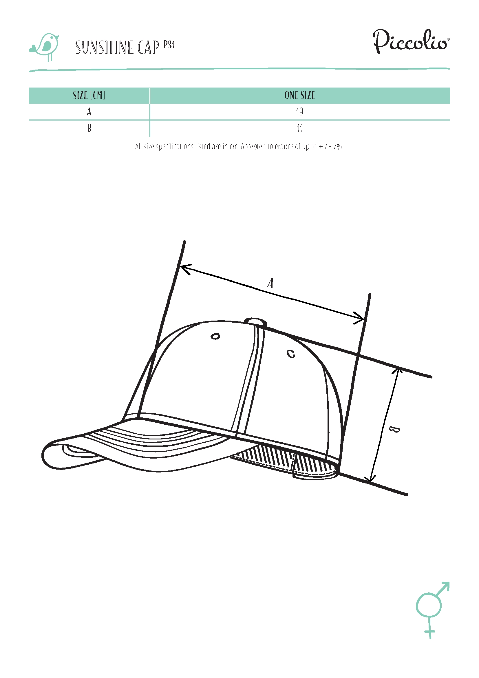Tabulka velikostí produktu Čepice unisex Sunshine P31 bílá