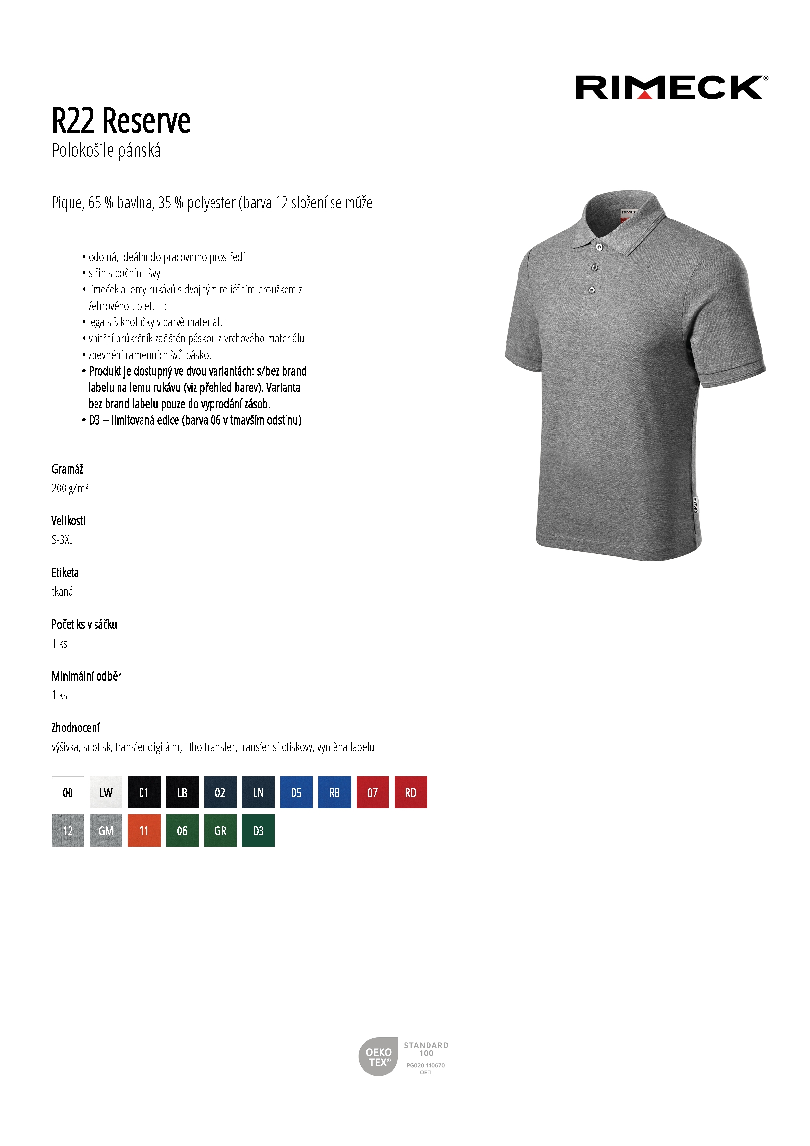 Karta produktu Polokošile pánská Reserve R22 královská modrá