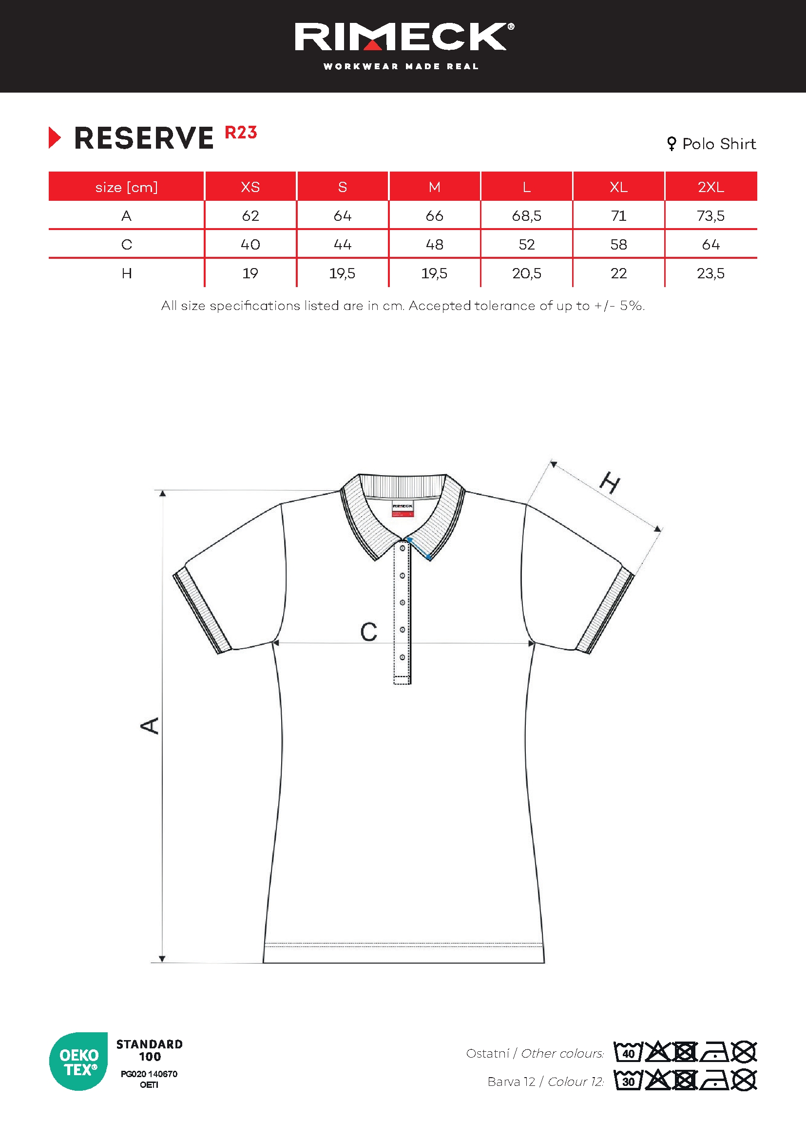 Tabulka velikostí produktu Polokošile dámská Reserve R23 lahvově zelená